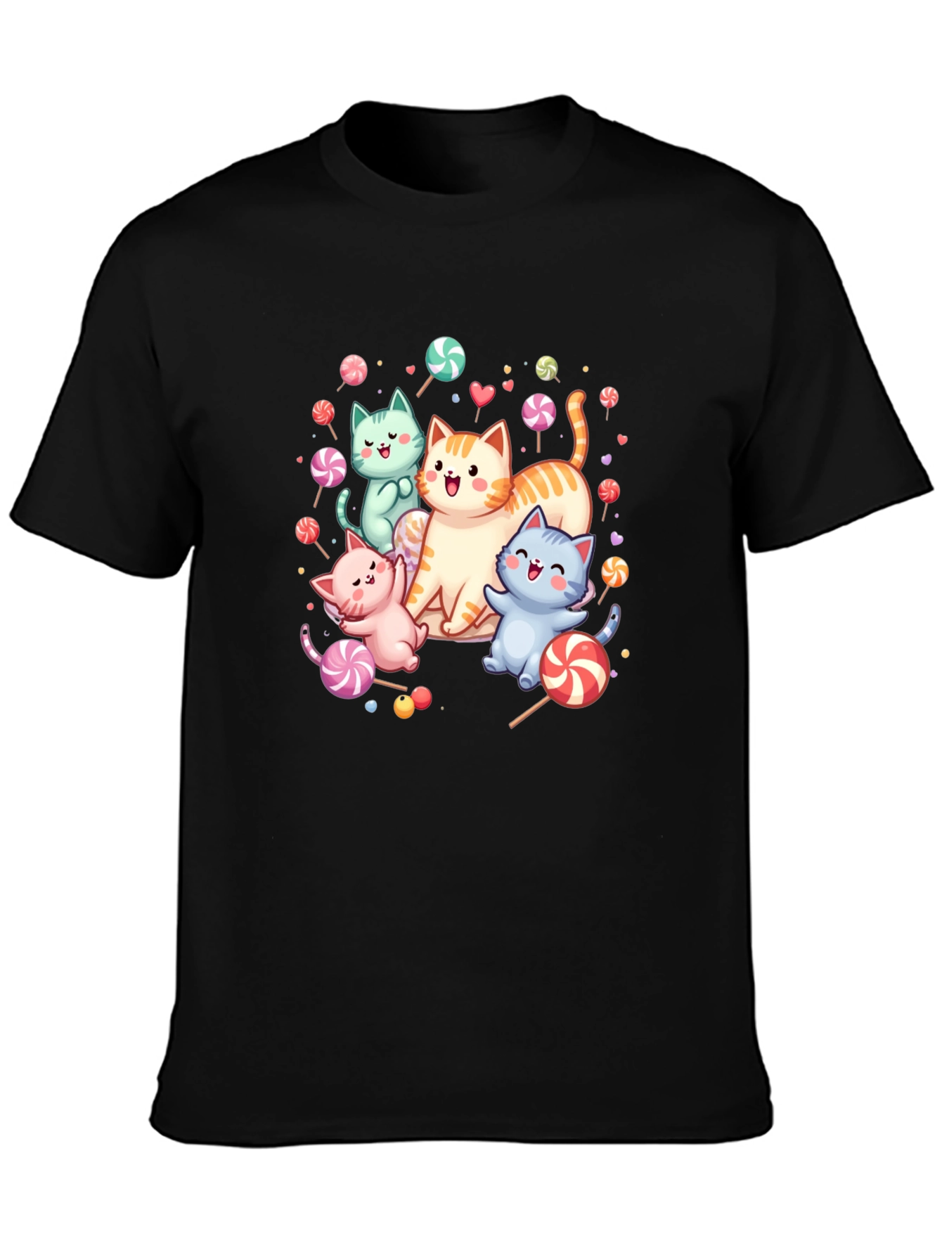Black Cute Cats & Candy Black T-Shirt view 3