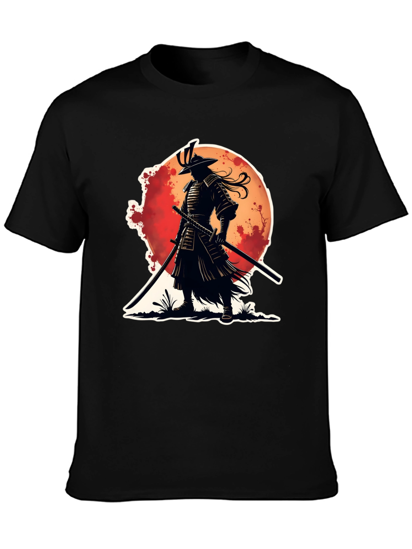 Black Samurai Warrior Graphic Tee - Black Cotton Blend view 3
