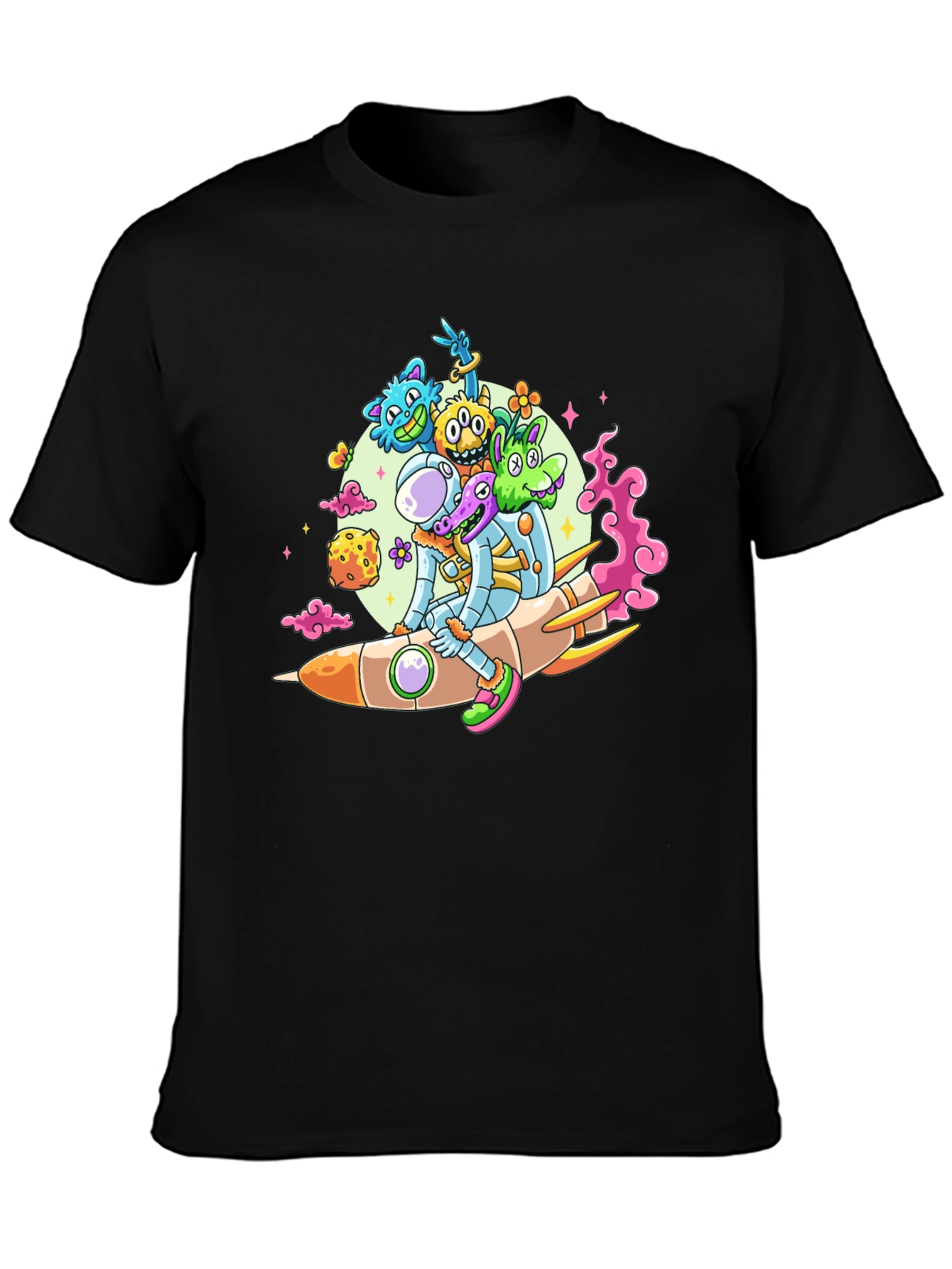 Black Astronaut & Alien Rocket Ride Graphic Tee - Black view 3