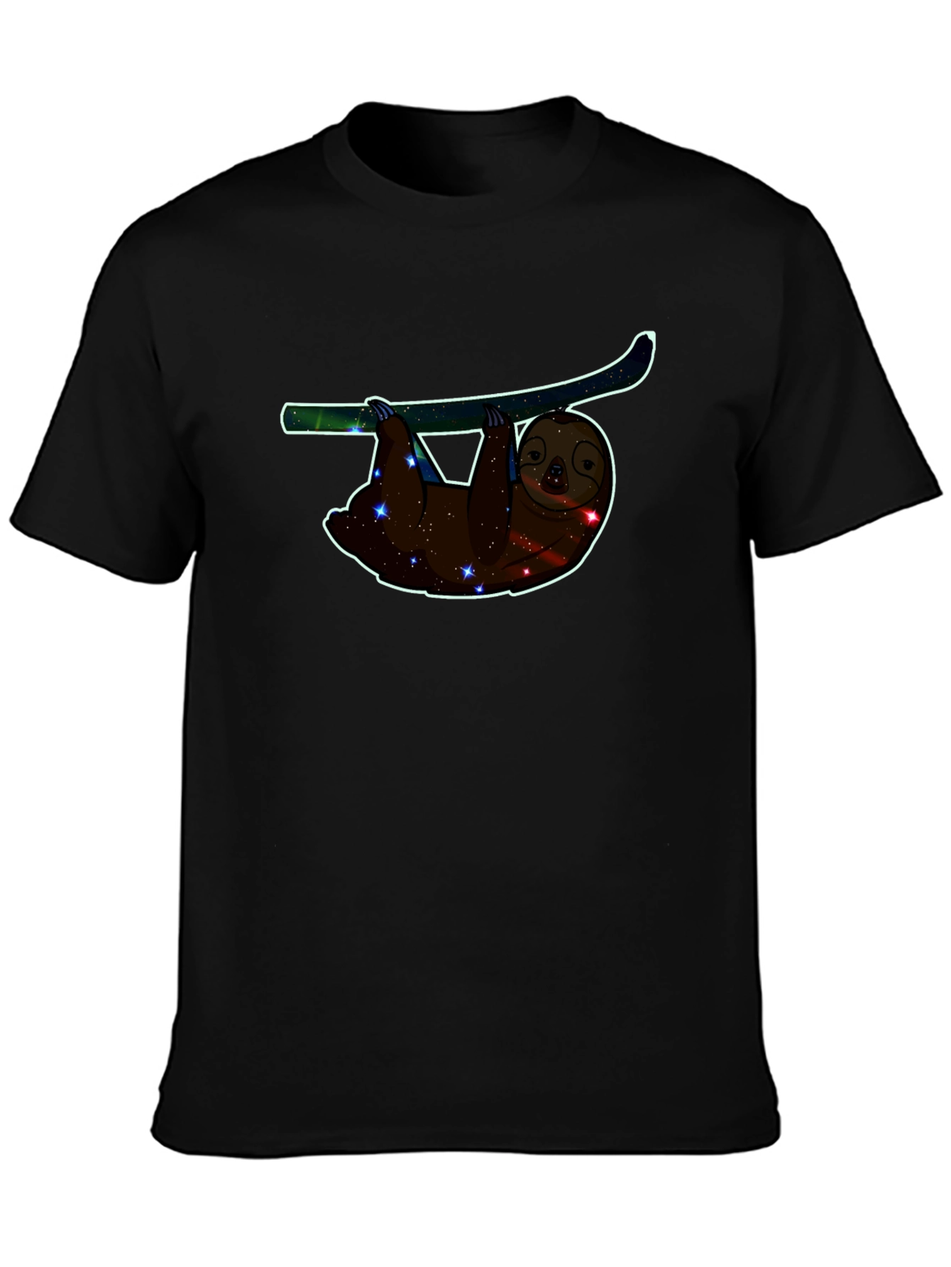 Black Sloth Galaxy T-Shirt - Comfortable Black Cotton Tee view 3