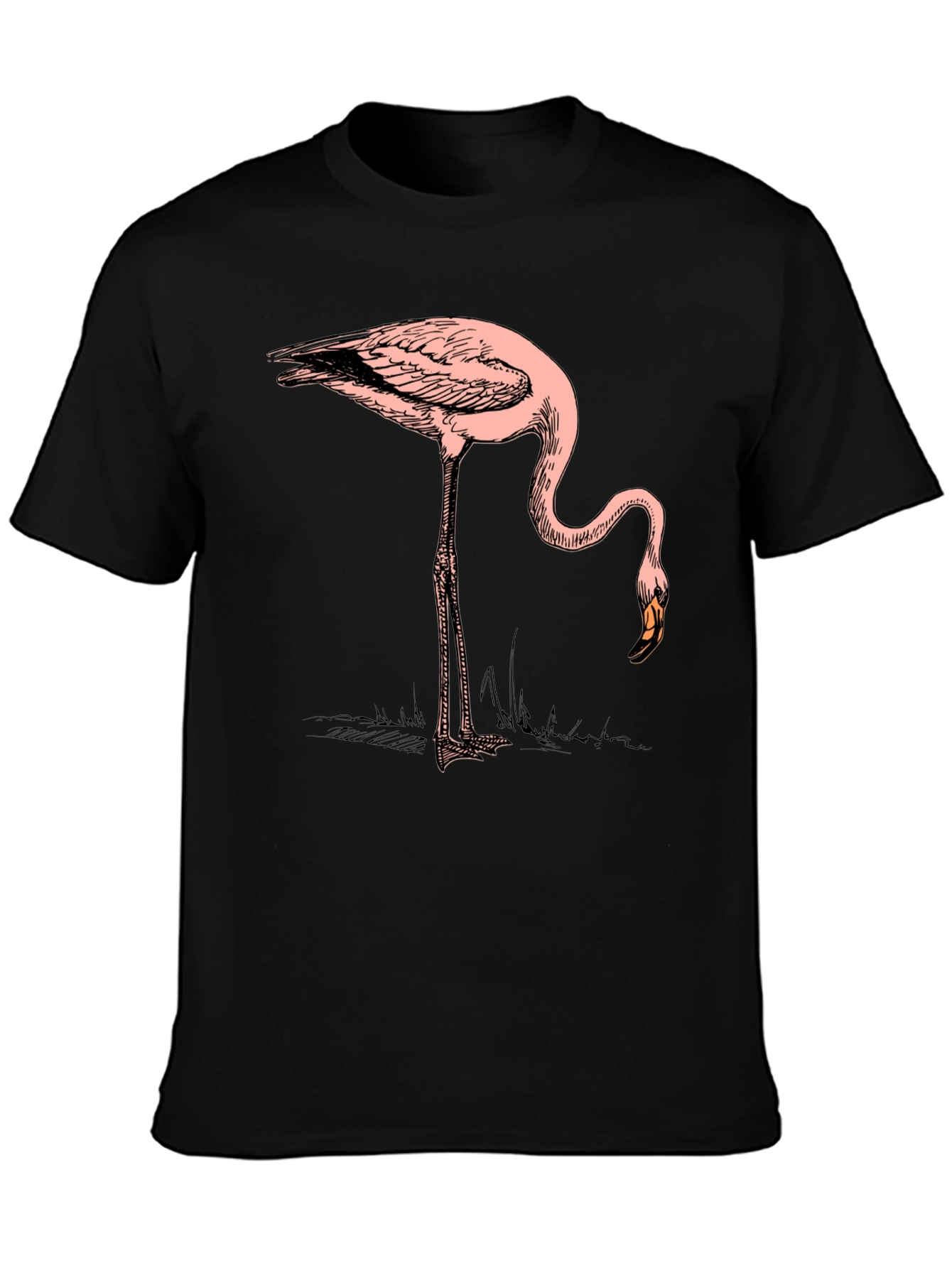 Black Cool Flamingo Graphic Print Black T-Shirt view 3