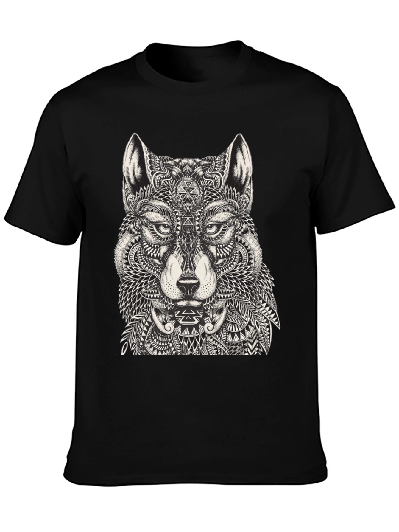 Black Wolf Graphic Print Black T-Shirt for Men view 3