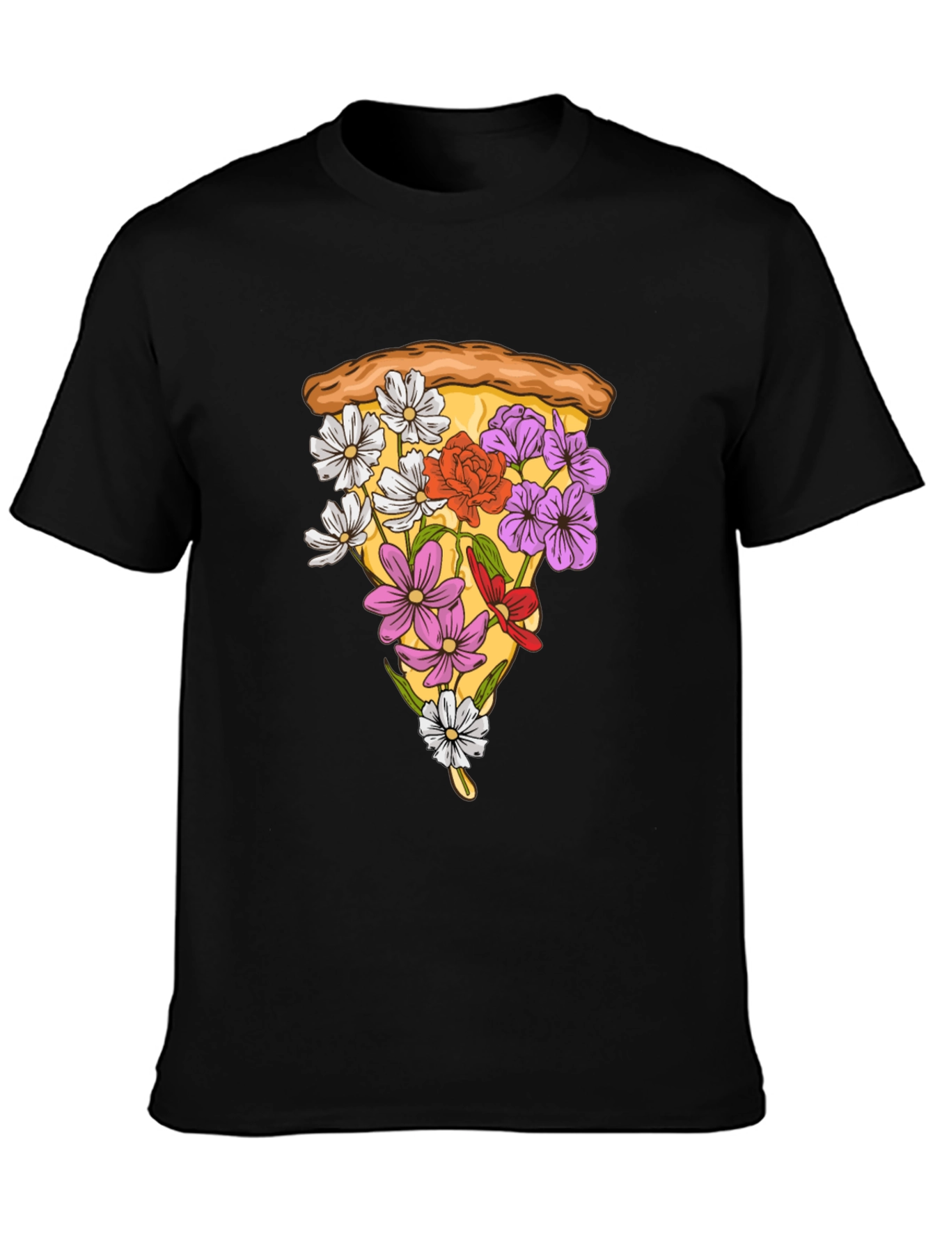 Black Floral Pizza Slice Graphic Tee - Unique Style view 3