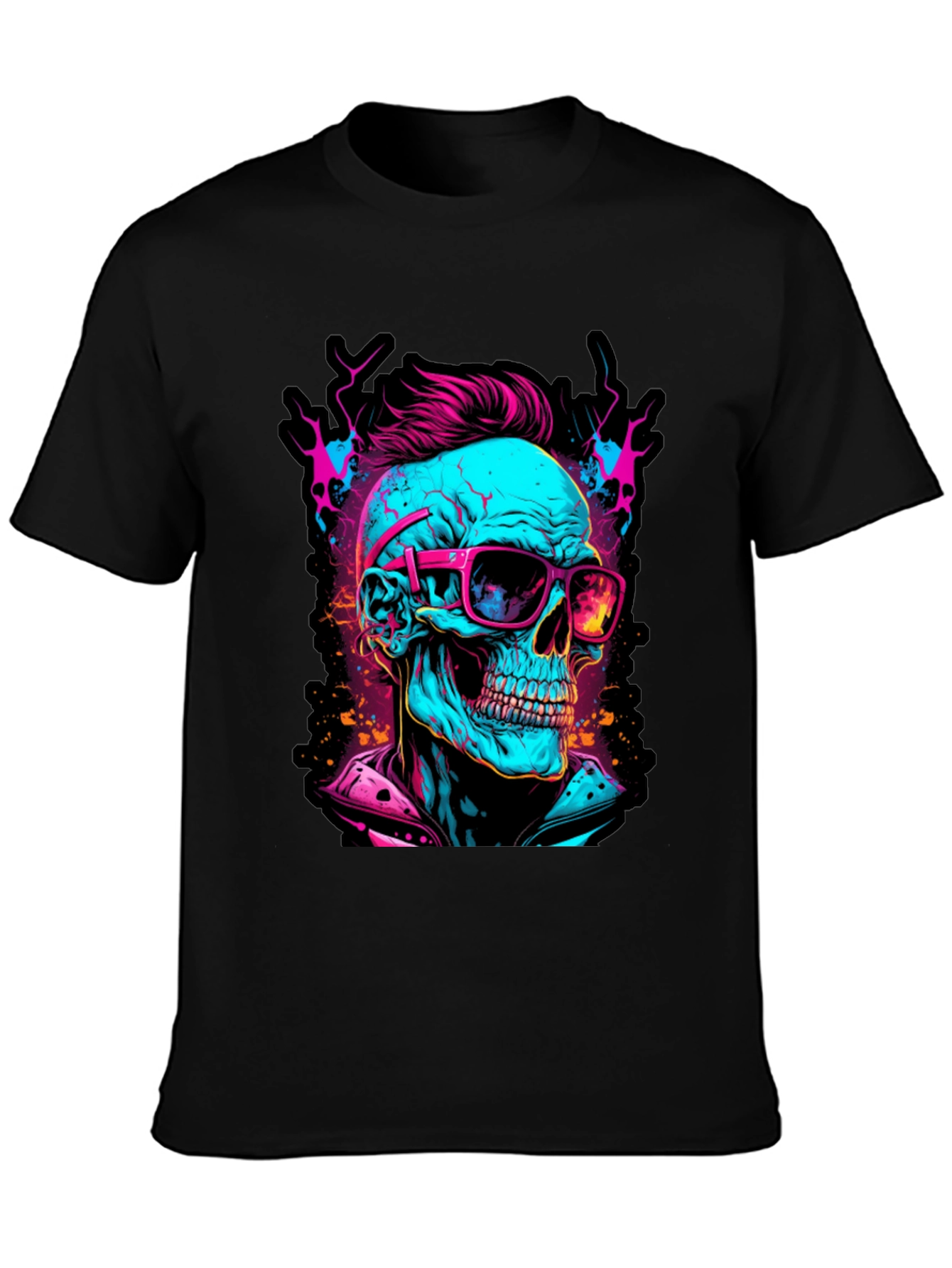 Black Neon Skull Graphic T-Shirt view 3