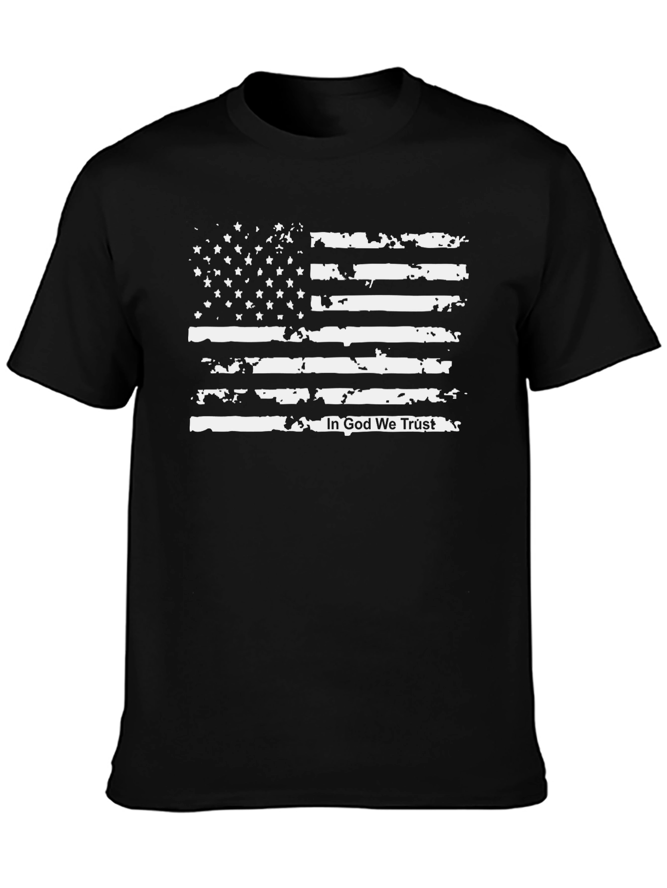 Black Distressed American Flag Graphic T-Shirt view 3