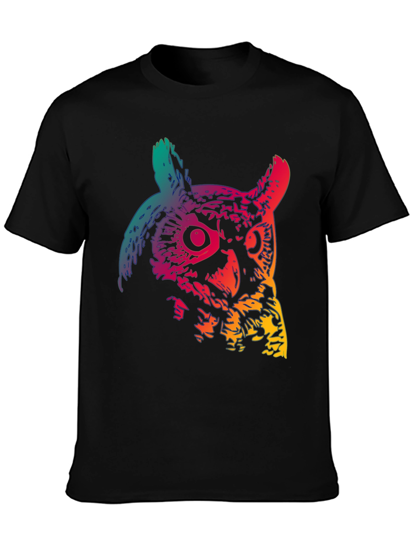 Black Rainbow Owl Graphic Print Men's Black T-Shirt view 3