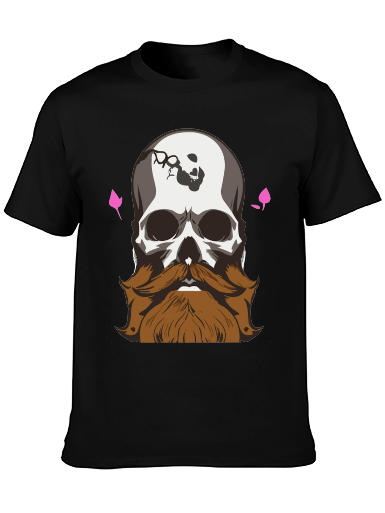 Black Skull and Beard Graphic Print T-Shirt view 3