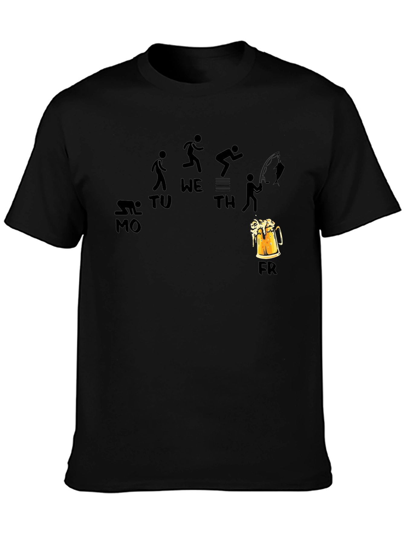 Black Funny Weekday Progression Black T-Shirt view 3