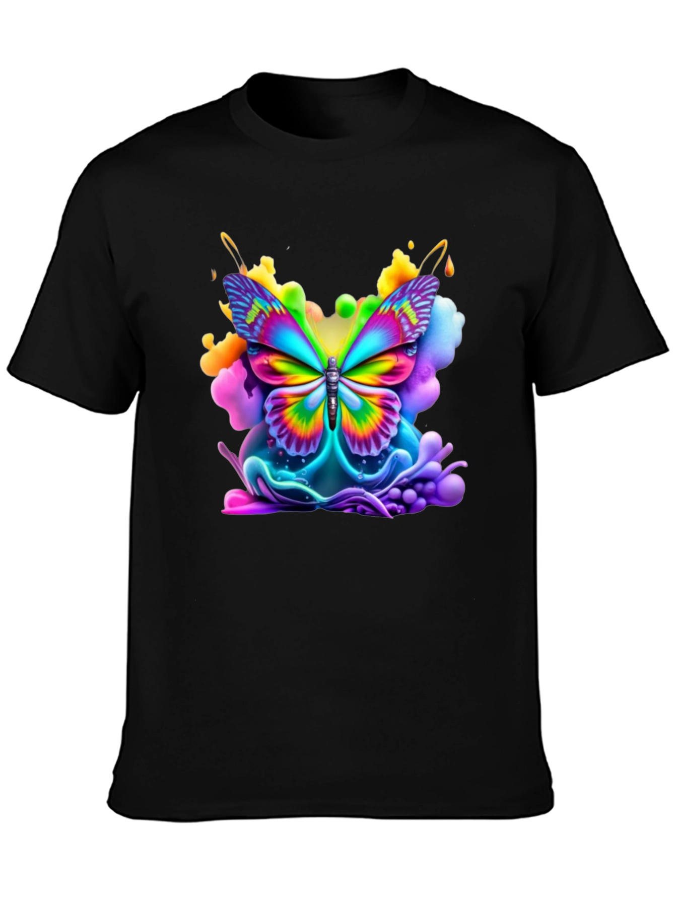Black Vibrant Butterfly Graphic Tee - Black Cotton Comfort view 3