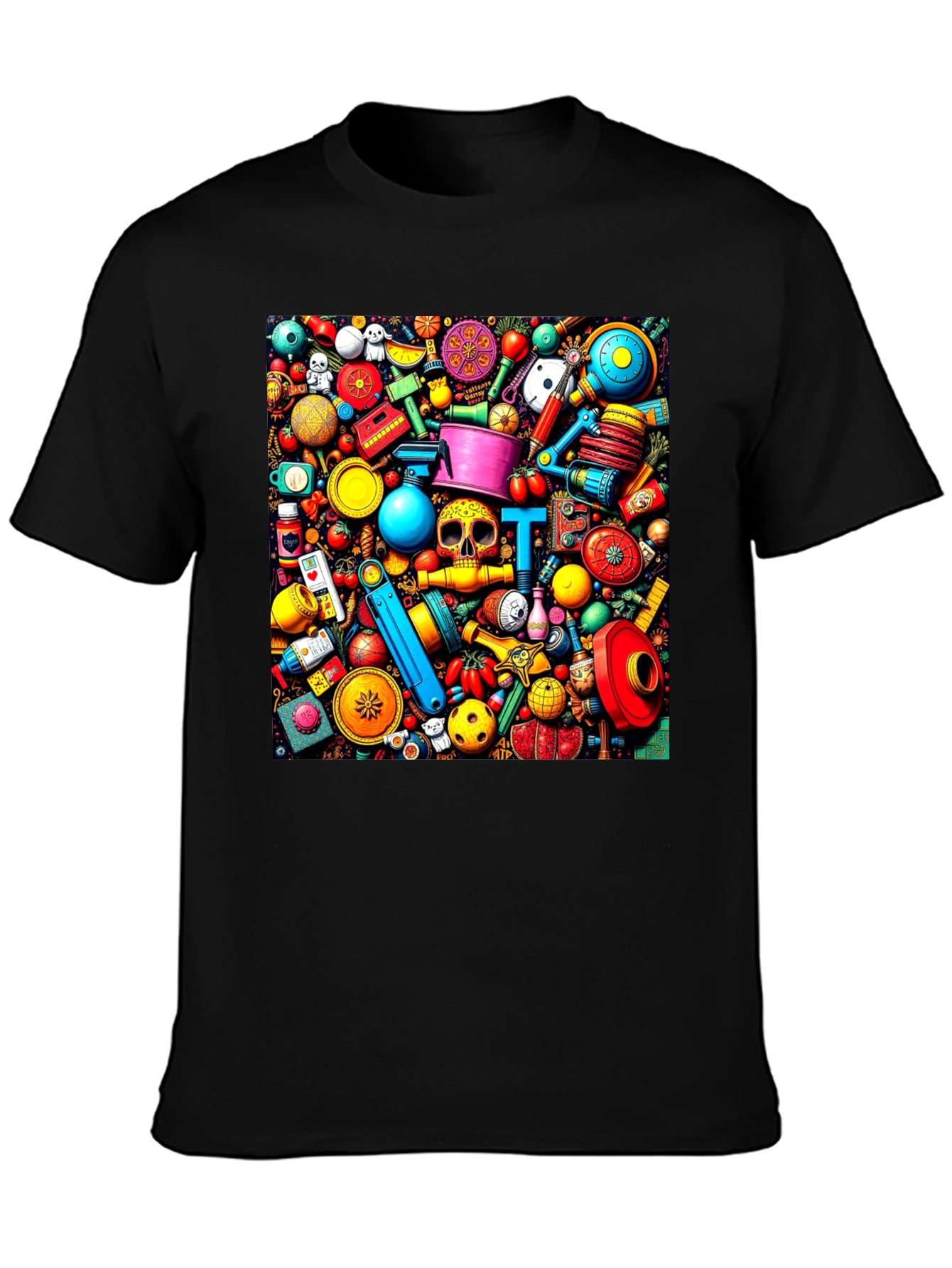 Black Colorful Doodles T-Shirt view 3