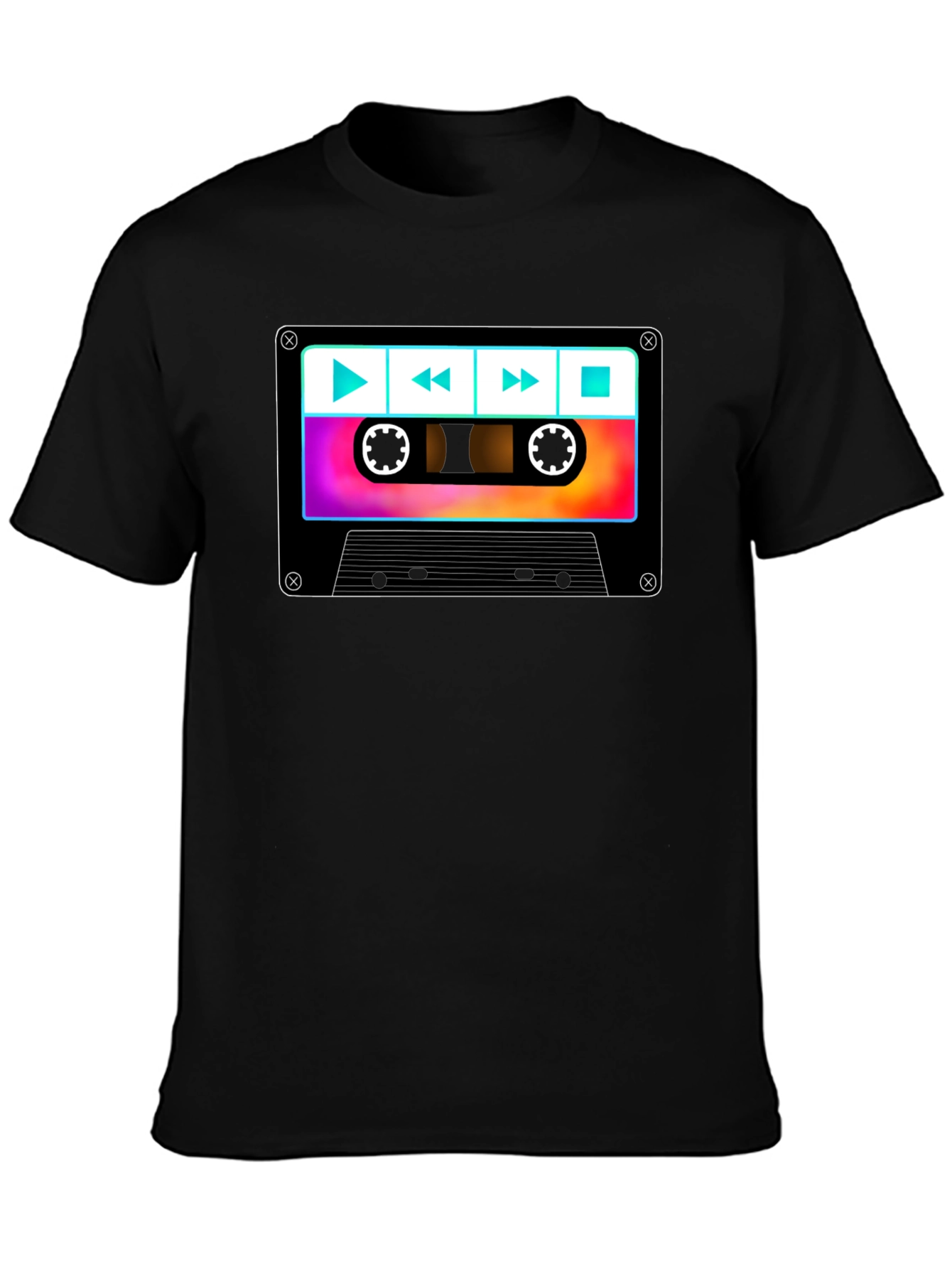 Black Retro Cassette Tape Graphic T-Shirt view 3