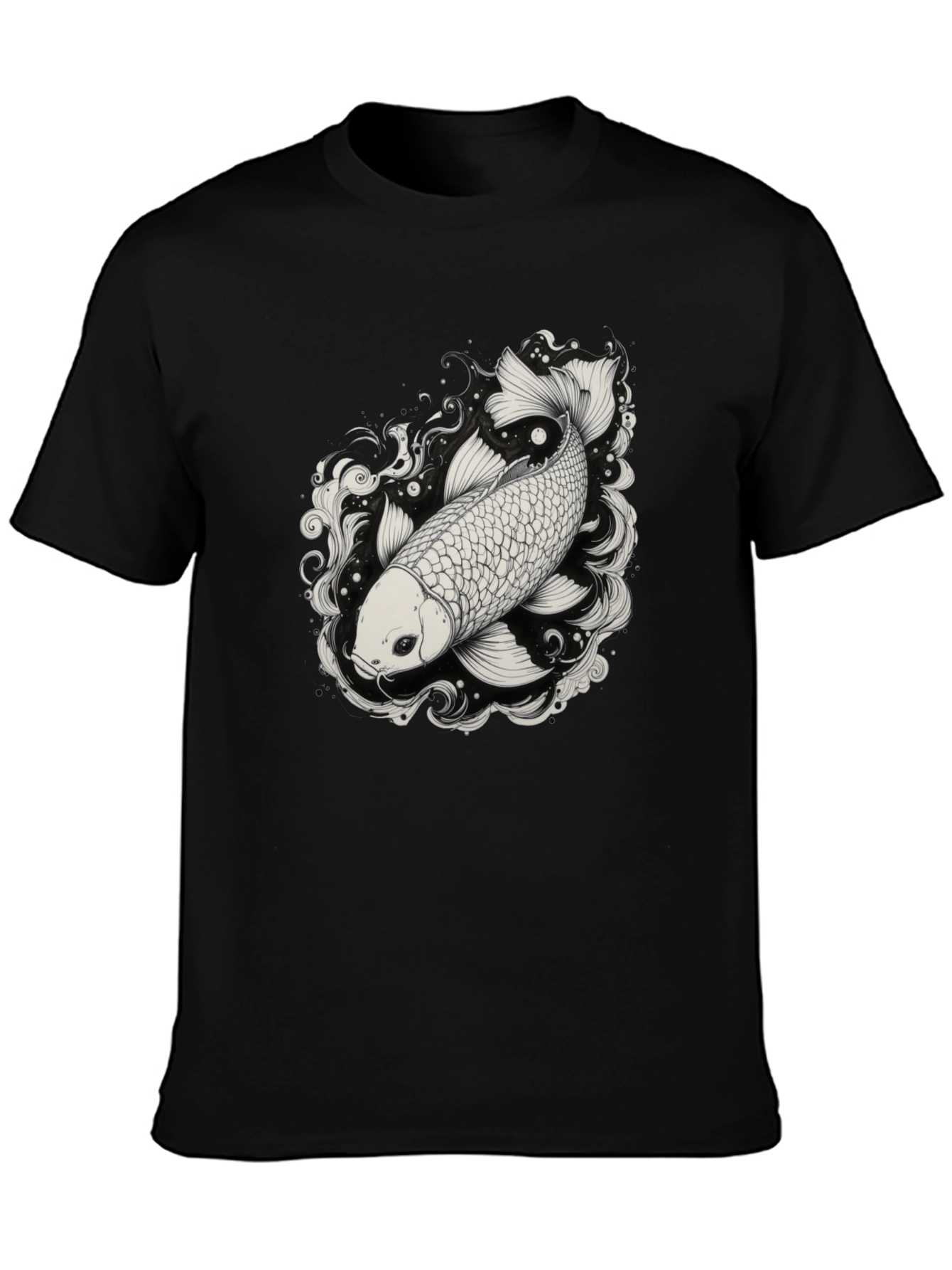 Black Koi Fish Graphic Tee - Black Cotton Blend Shirt view 3