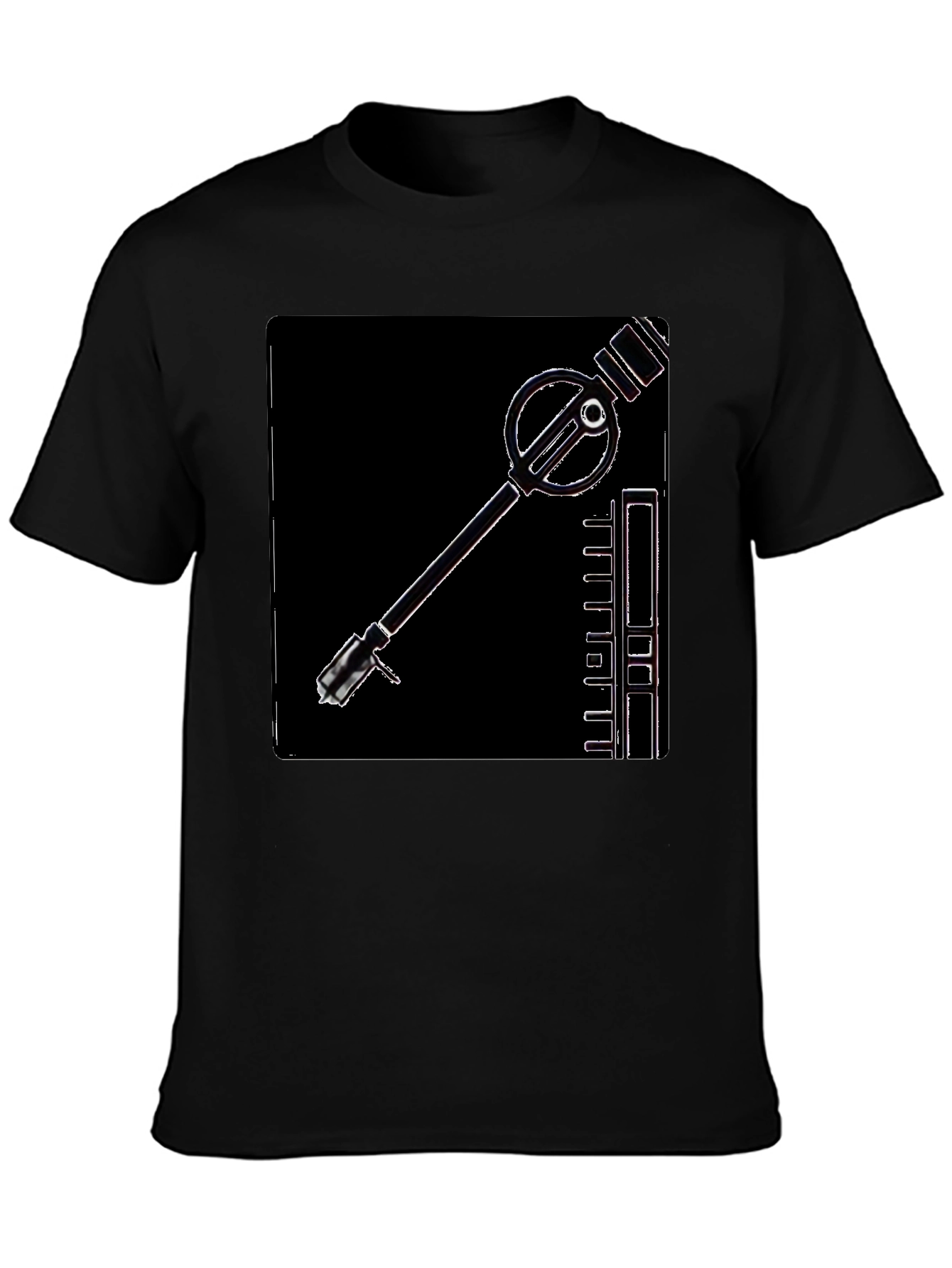 Black Retro Sci-Fi Gadget Graphic Tee - Black Cotton T-Shirt view 3