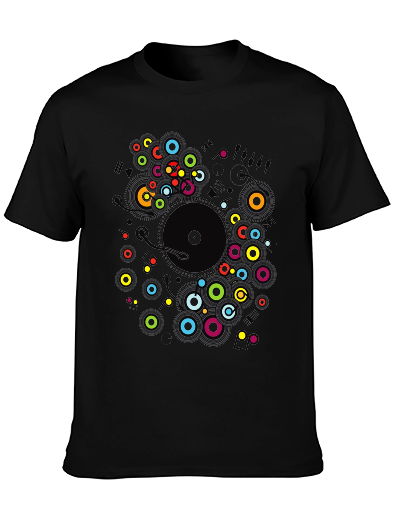 Black Modern Record Player Graphic Print Black T-Shirt view 3