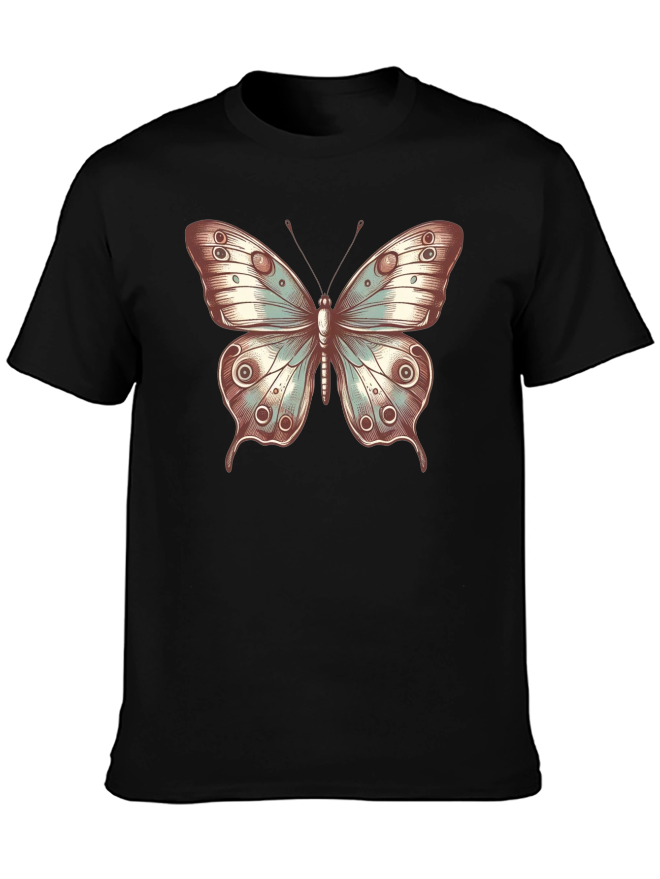 Black Butterfly Print Crew Neck T-Shirt - Stylish Casual Tee view 3