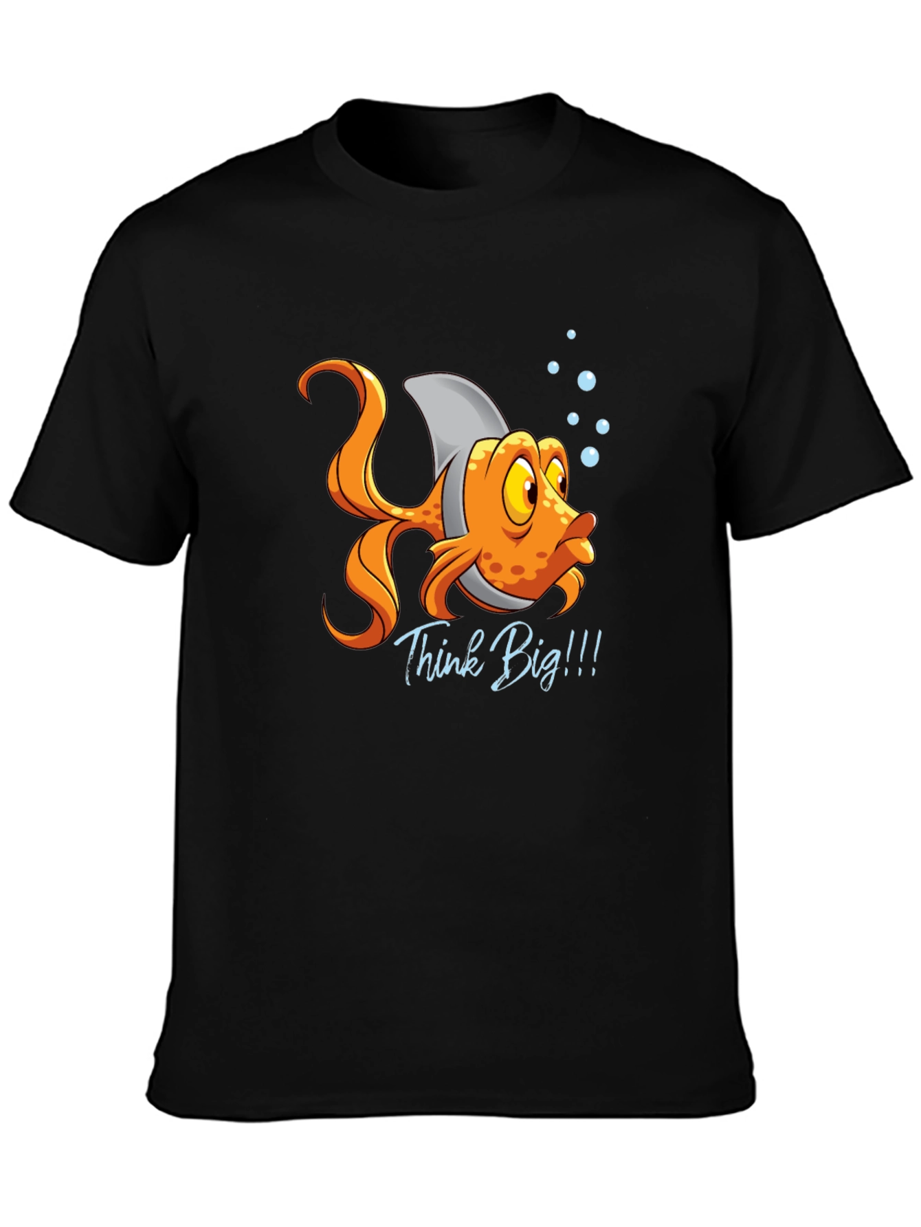 Black Think Big! Fish with Shark Fin T-Shirt view 3