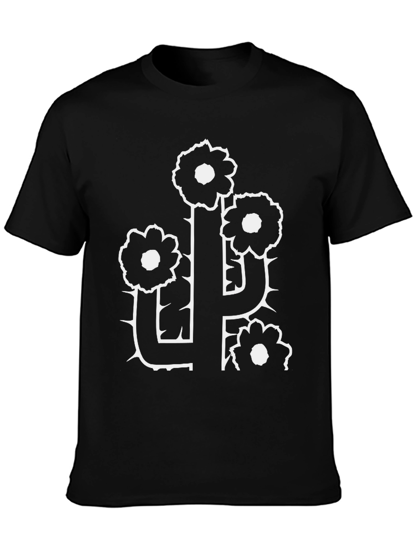 Black Cactus Flower Graphic Tee - Black Cotton T-Shirt view 3