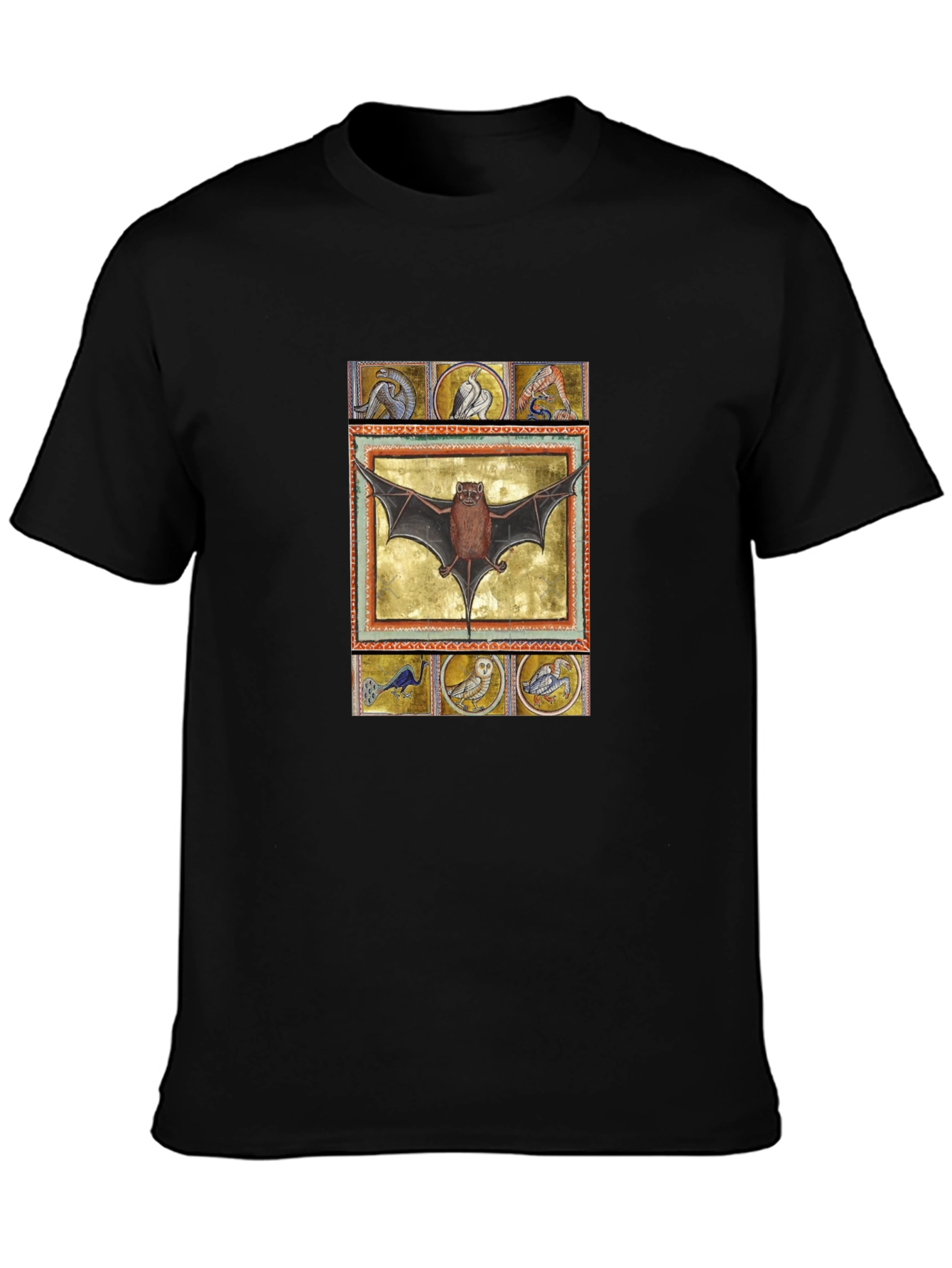 Black Medieval Bat Art T-Shirt - Unique Graphic Tee view 3
