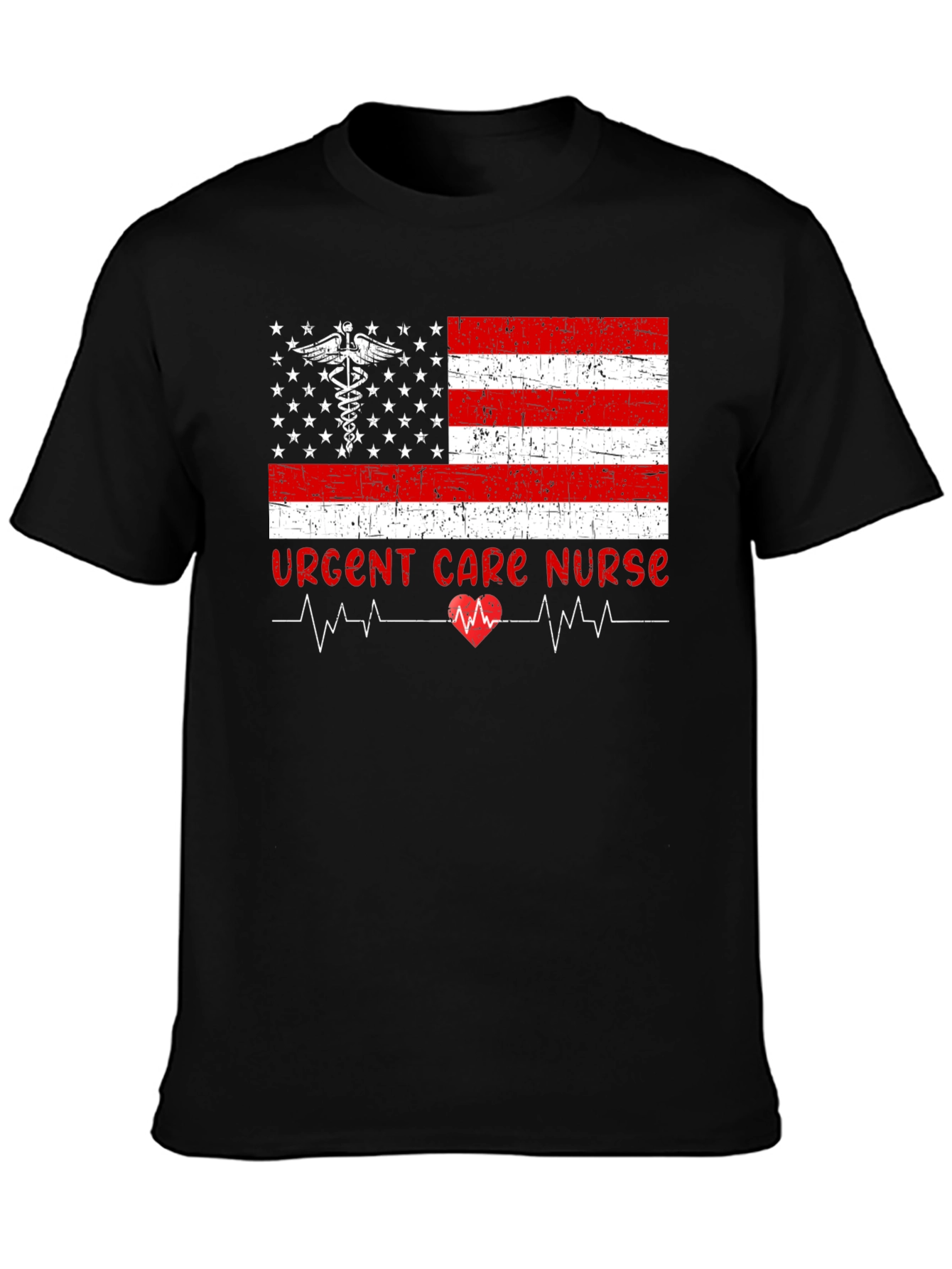 Black Urgent Care Nurse American Flag T-Shirt view 3
