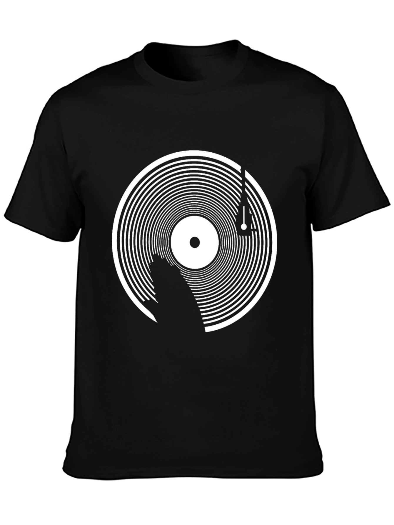 Black Retro Vinyl Record Graphic Tee - Black view 3