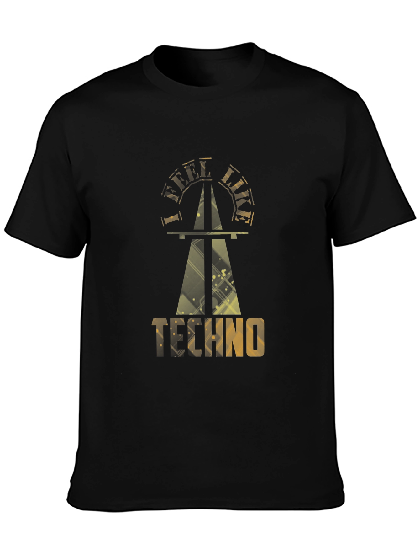 Black Golden Techno Graphic Black T-Shirt view 3