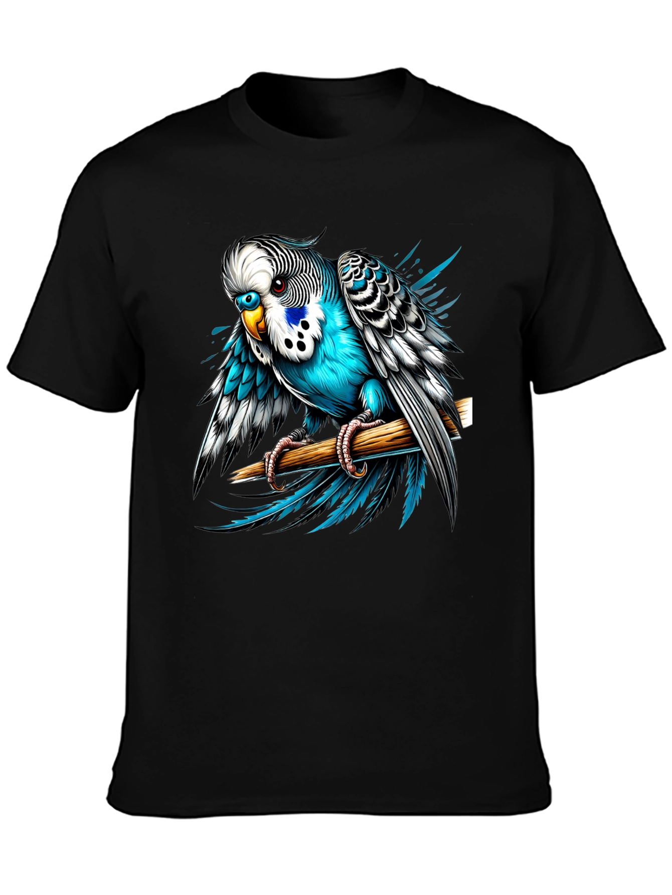 Black Blue Budgie Bird T-Shirt - Unique Graphic Tee view 3