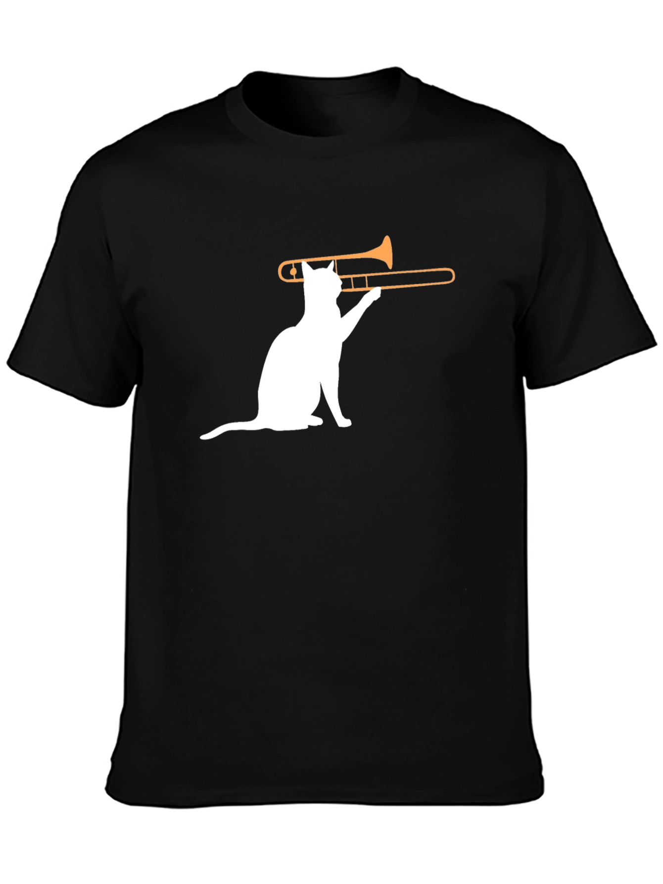 Black Cat Trombone T-Shirt - Black Cotton Graphic Tee view 3