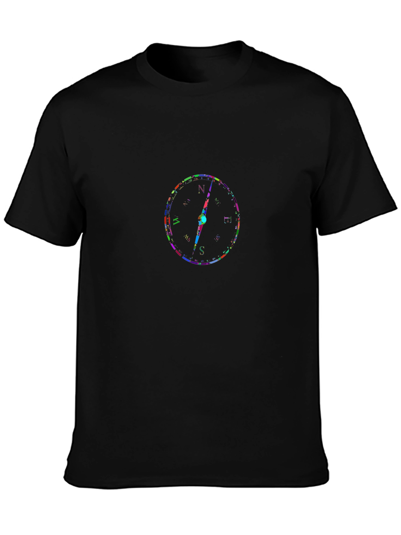 Black Colorful Compass Graphic Black T-Shirt view 3