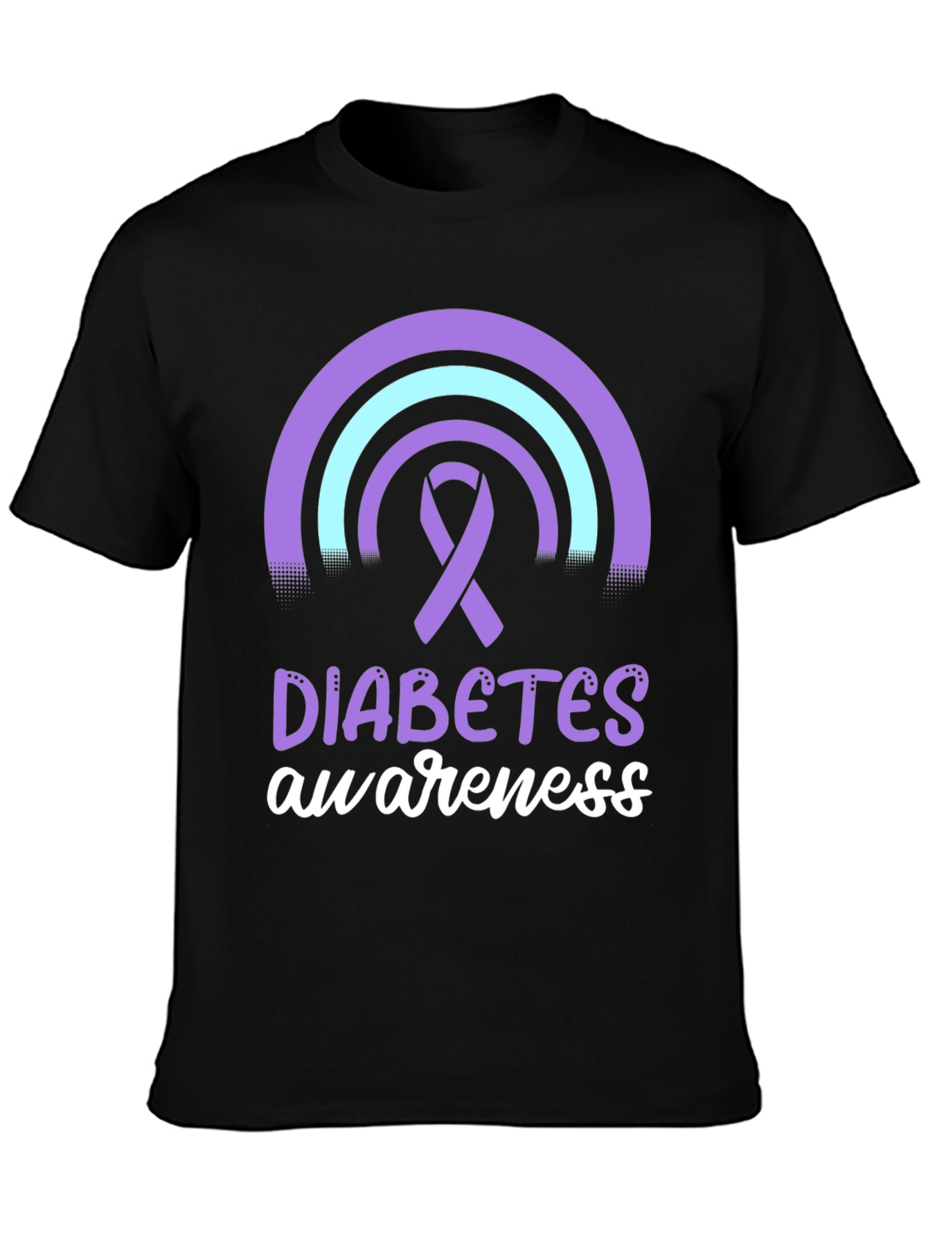 Black Diabetes Awareness T-Shirt Ribbon Rainbow Design view 3