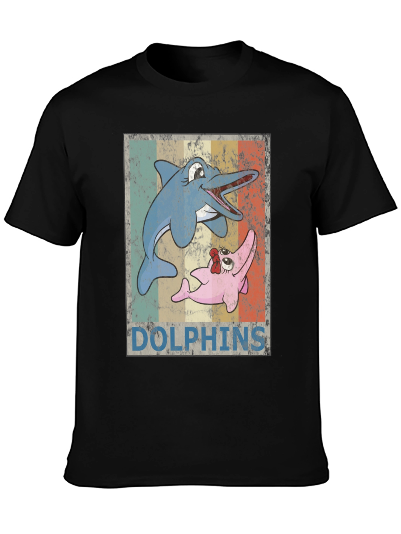Black Retro Dolphin Cartoon T-Shirt view 3
