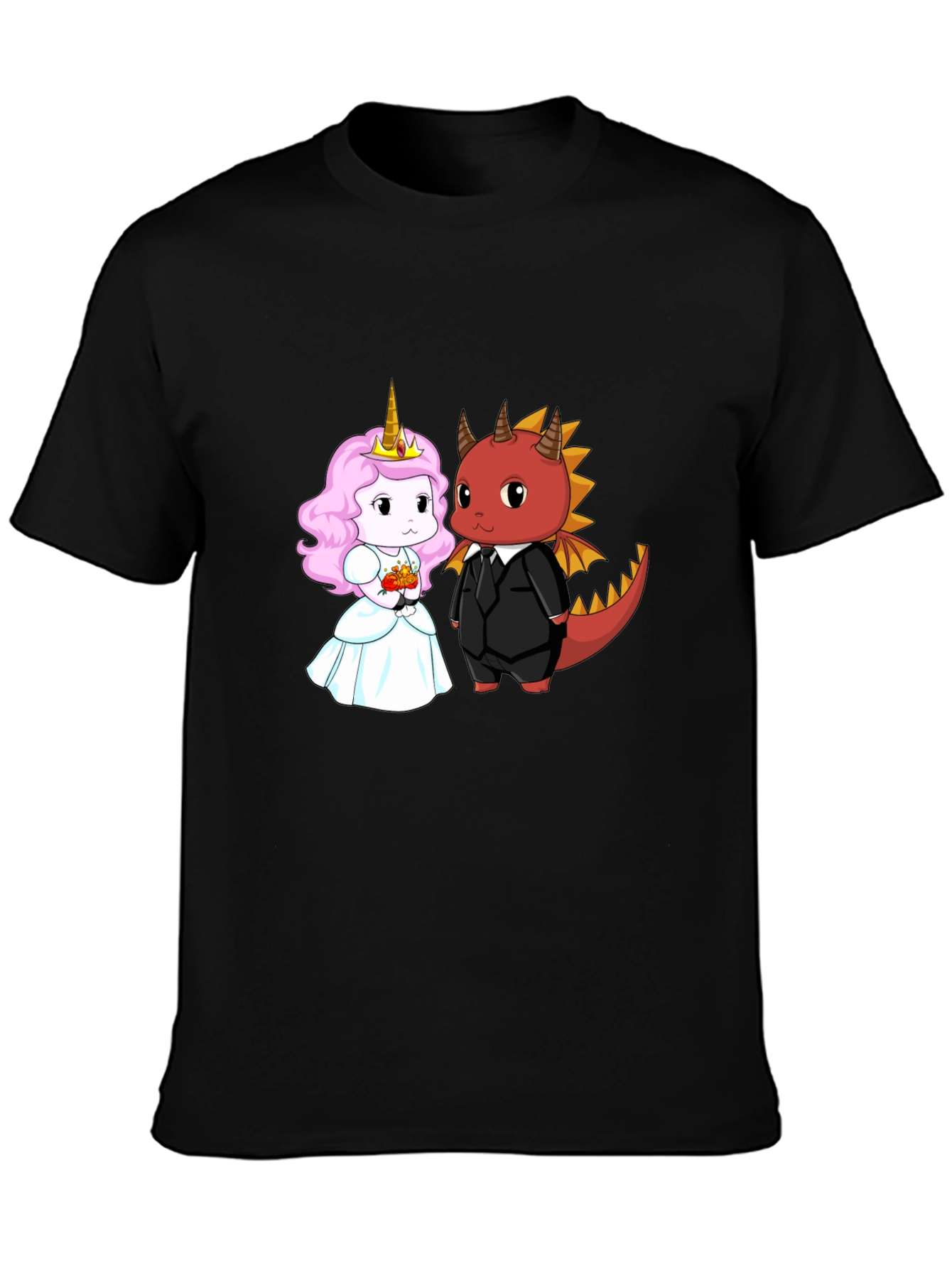 Black Unicorn and Dragon Cartoon Graphic Tee view 3