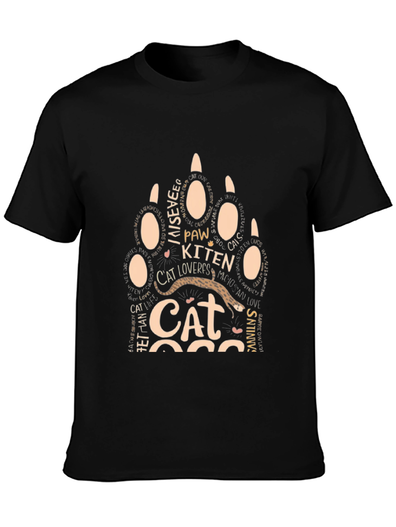 Black Cat Lover Paw Print T-Shirt - Unisex Graphic Tee view 3