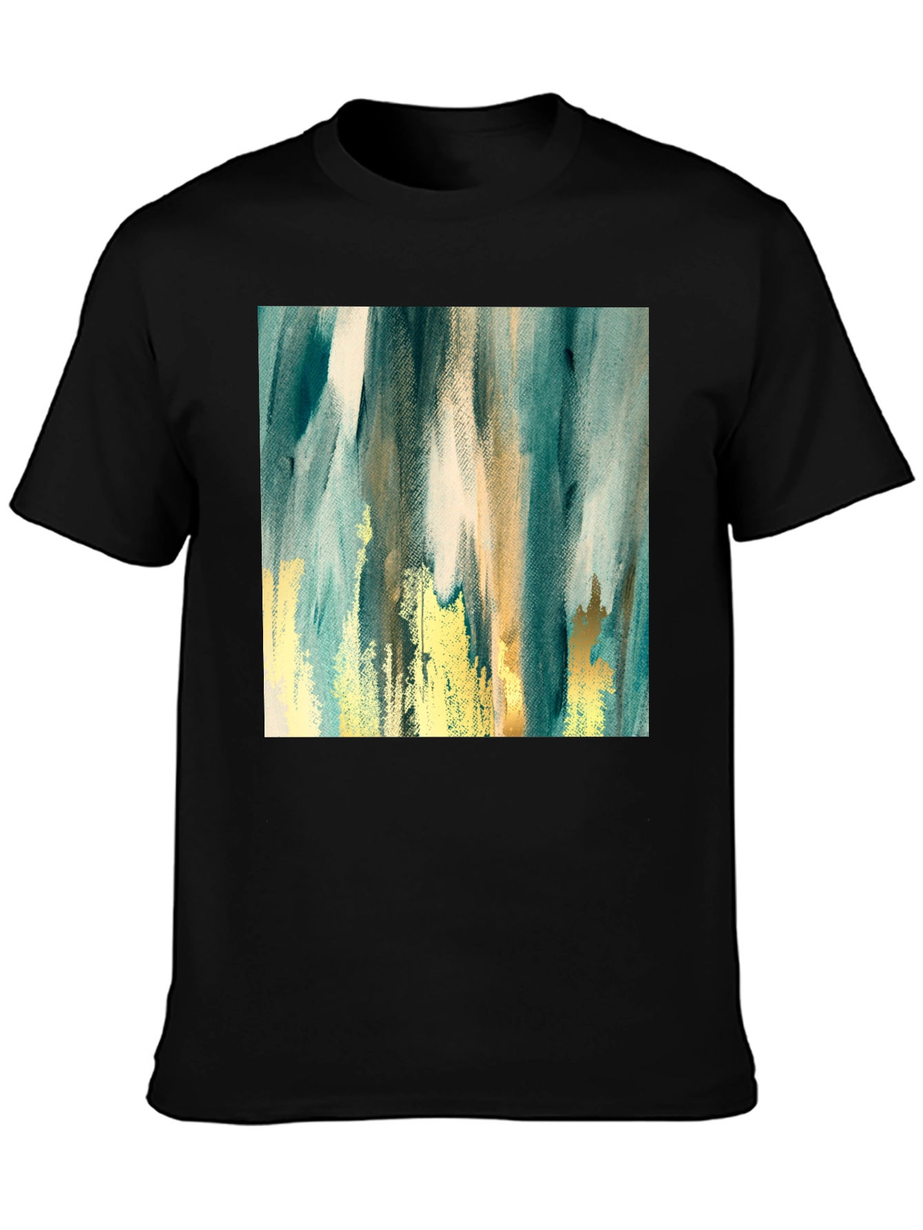 Black Abstract Art Print Black Crew Neck T-Shirt view 3