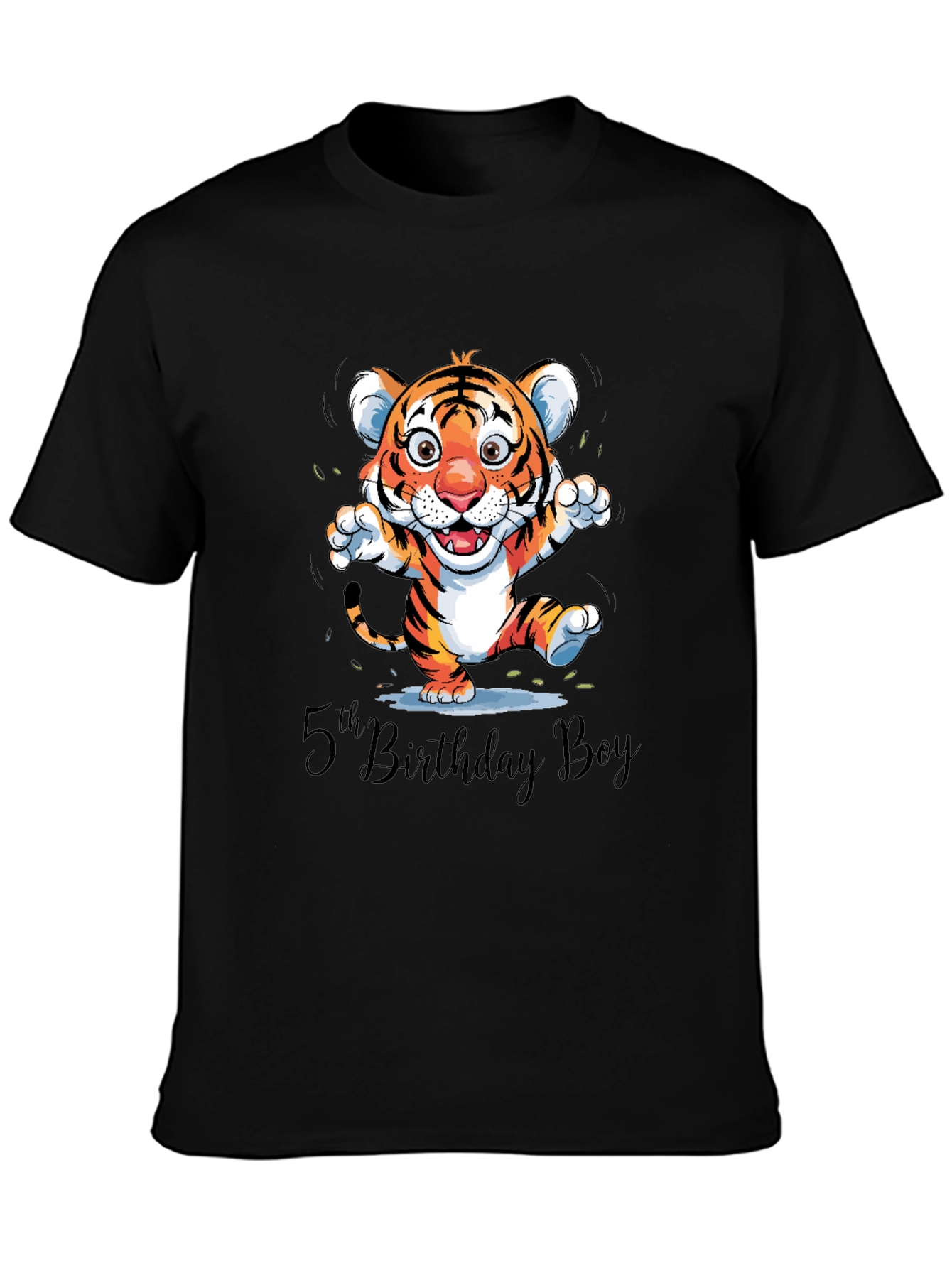 Black 5th Birthday Boy Tiger Cub T-Shirt view 3