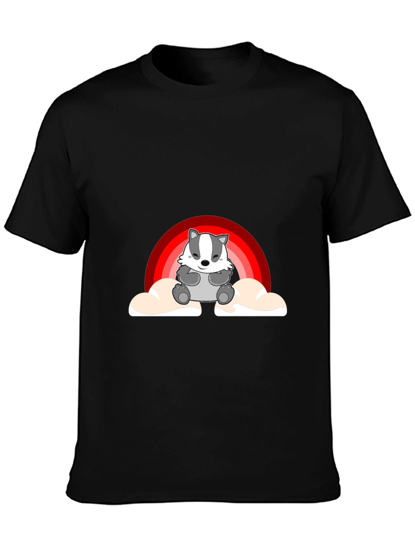 Black Cute Badger Rainbow Cloud Graphic T-Shirt view 3