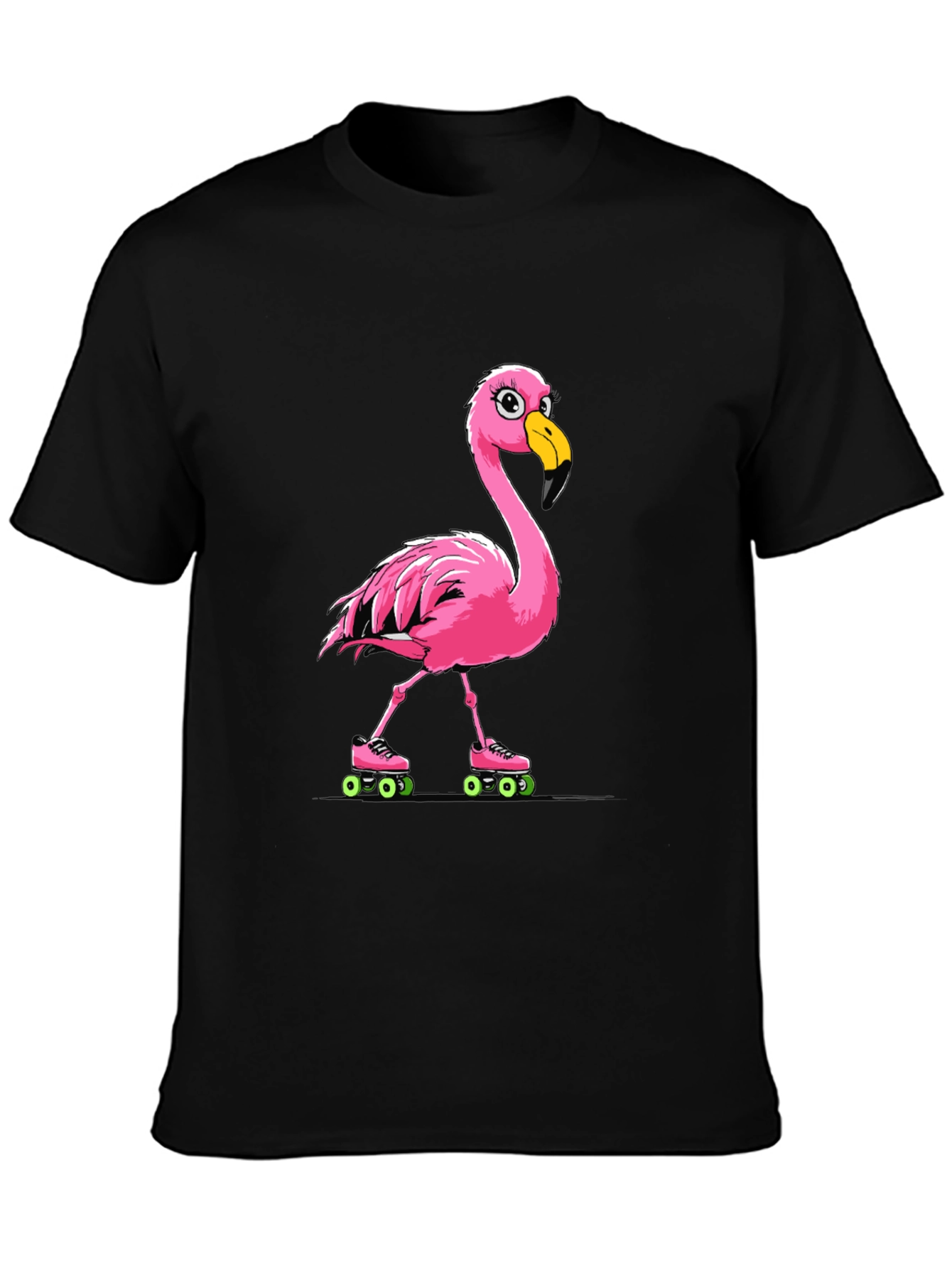 Black Flamingo Roller Skate T-Shirt view 3