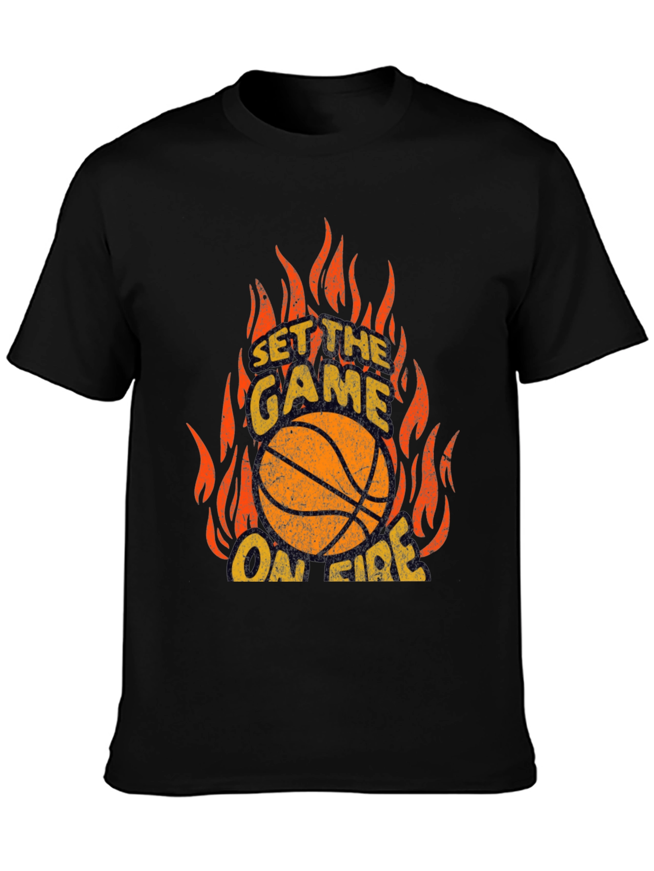 Black Set the Game On Fire Basketball Graphic Tee view 3
