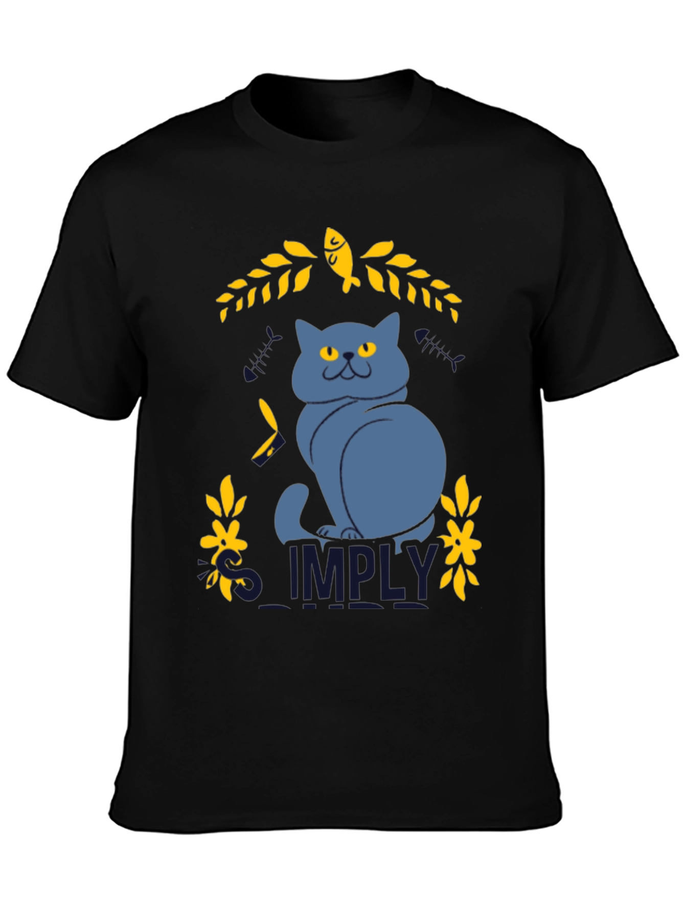 Black Simply Cat Graphic Tee - Black Cotton T-Shirt view 3