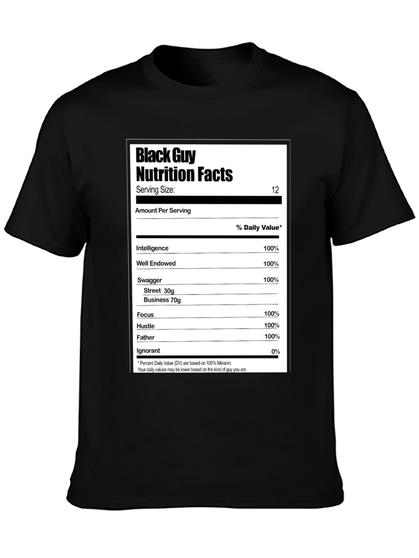 Black Black Guy Nutrition Facts Graphic T-Shirt view 3
