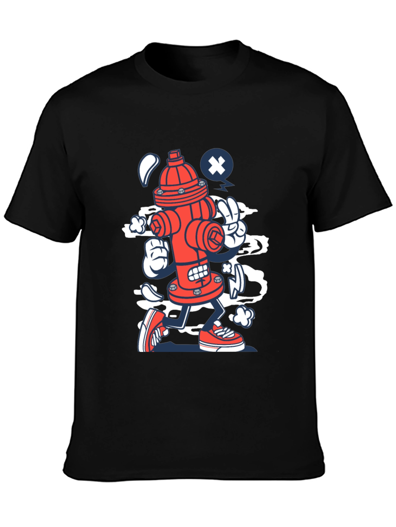 Black Cartoon Fire Hydrant Graphic Tee - Black Cotton Shirt view 3