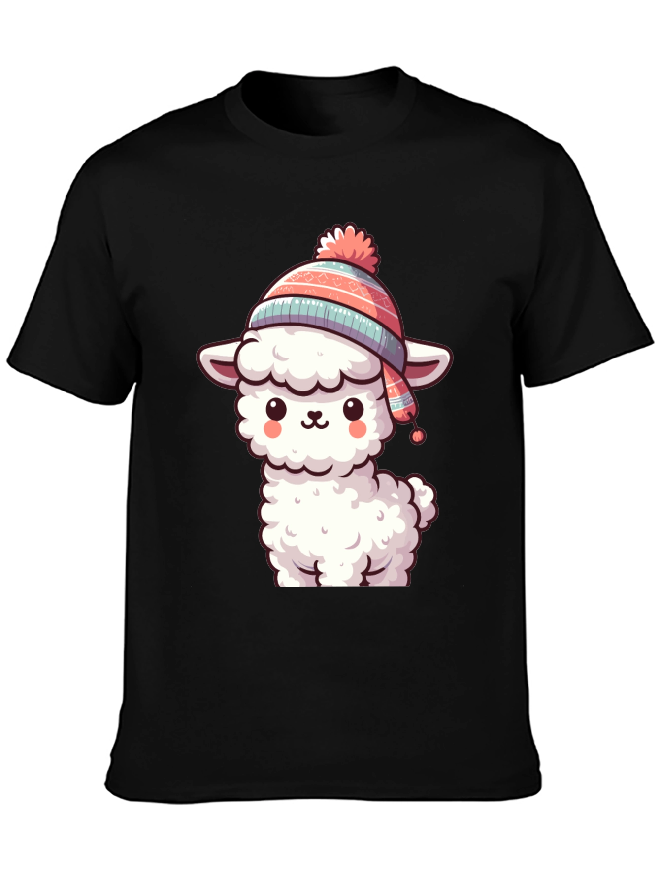 Black Cute Llama in Hat Graphic Tee view 3