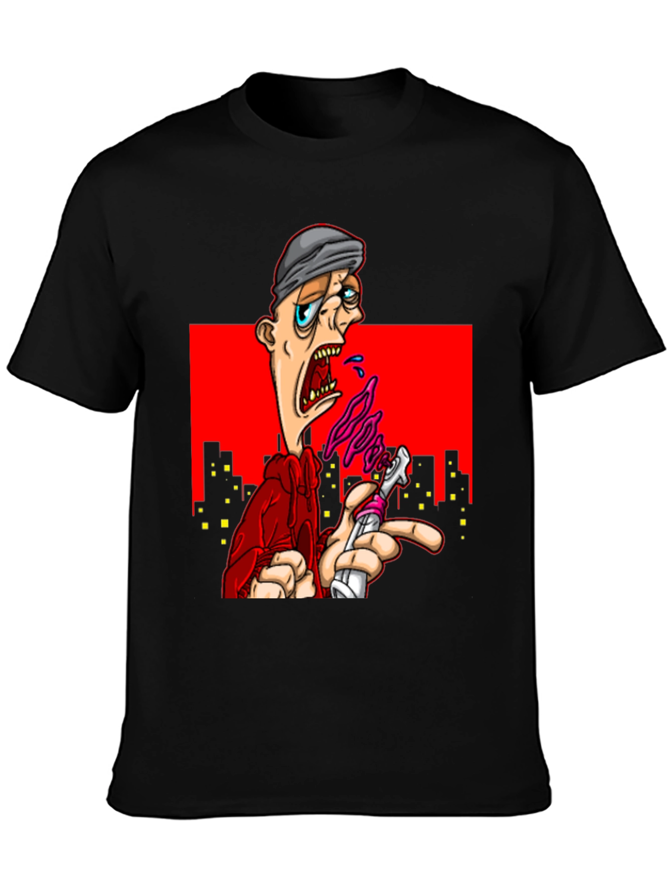 Black Edgy Cartoon Graphic T-Shirt - Urban Style view 3