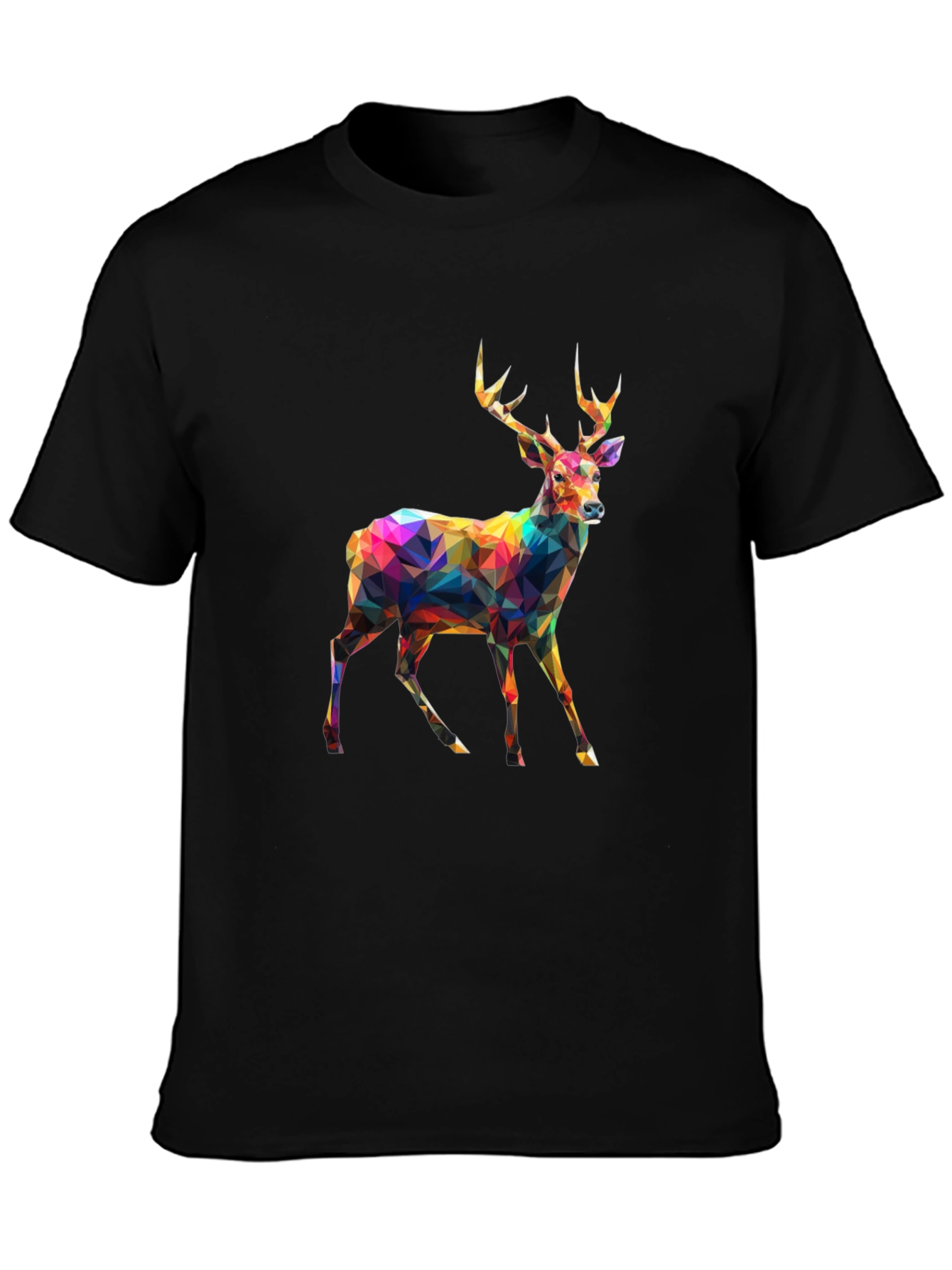 Black Geometric Deer Graphic Tee - Men's Black T-Shirt view 3