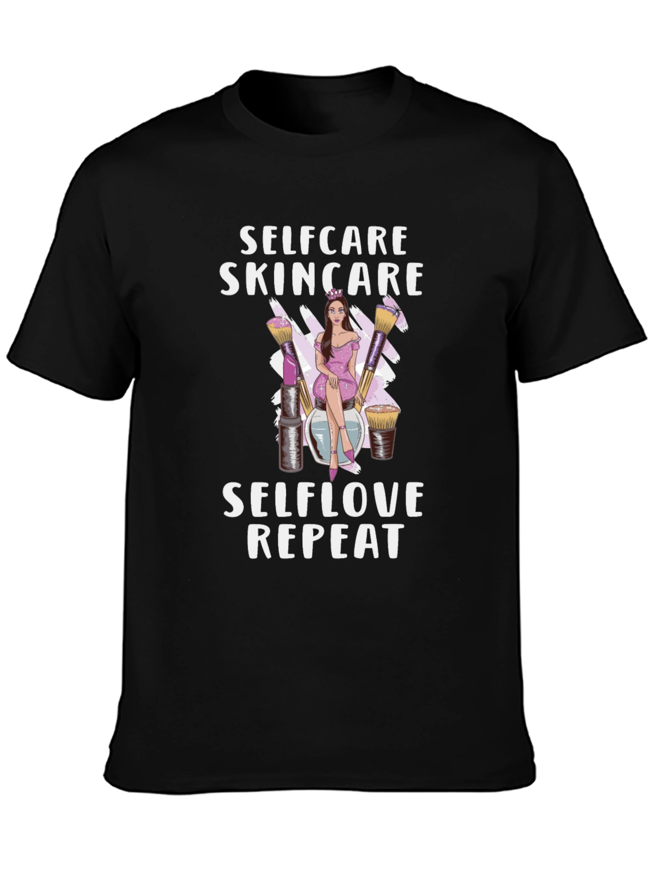 Black Selfcare Skincare T-Shirt: Selflove Repeat Design view 3