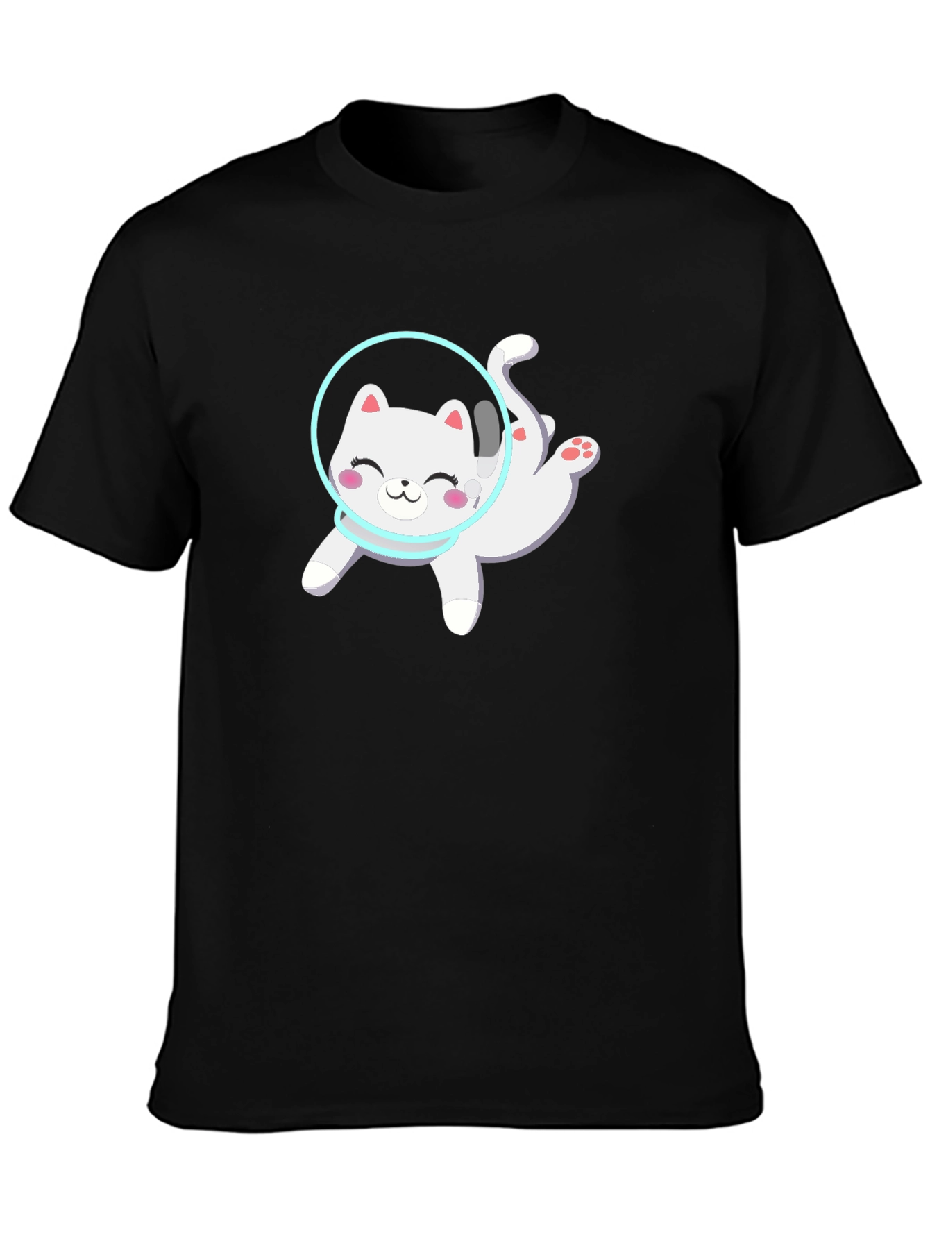 Black Astronaut Cat Black T-Shirt - Cute Space Kitty Design view 3