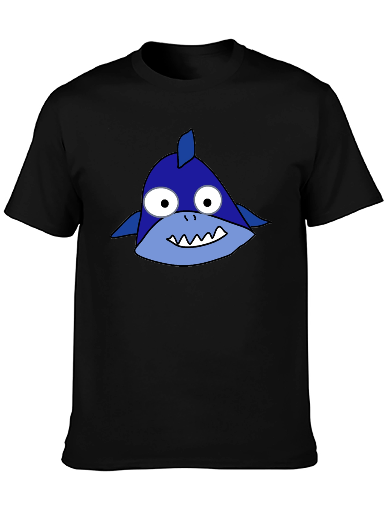 Black Cartoon Shark Graphic Black Tee Shirt view 3