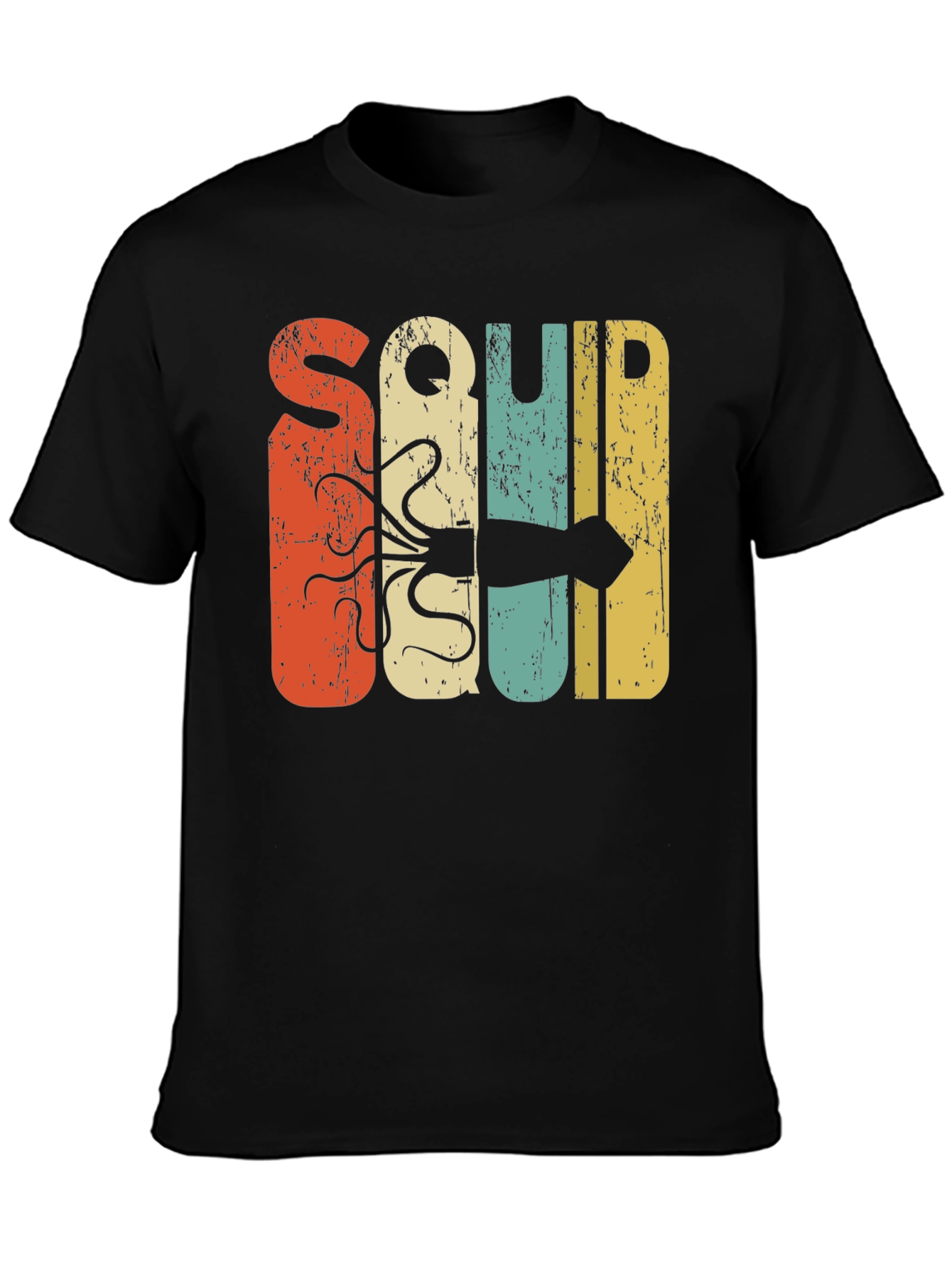 Black Retro Squid Graphic Tee - Black Cotton T-Shirt view 3