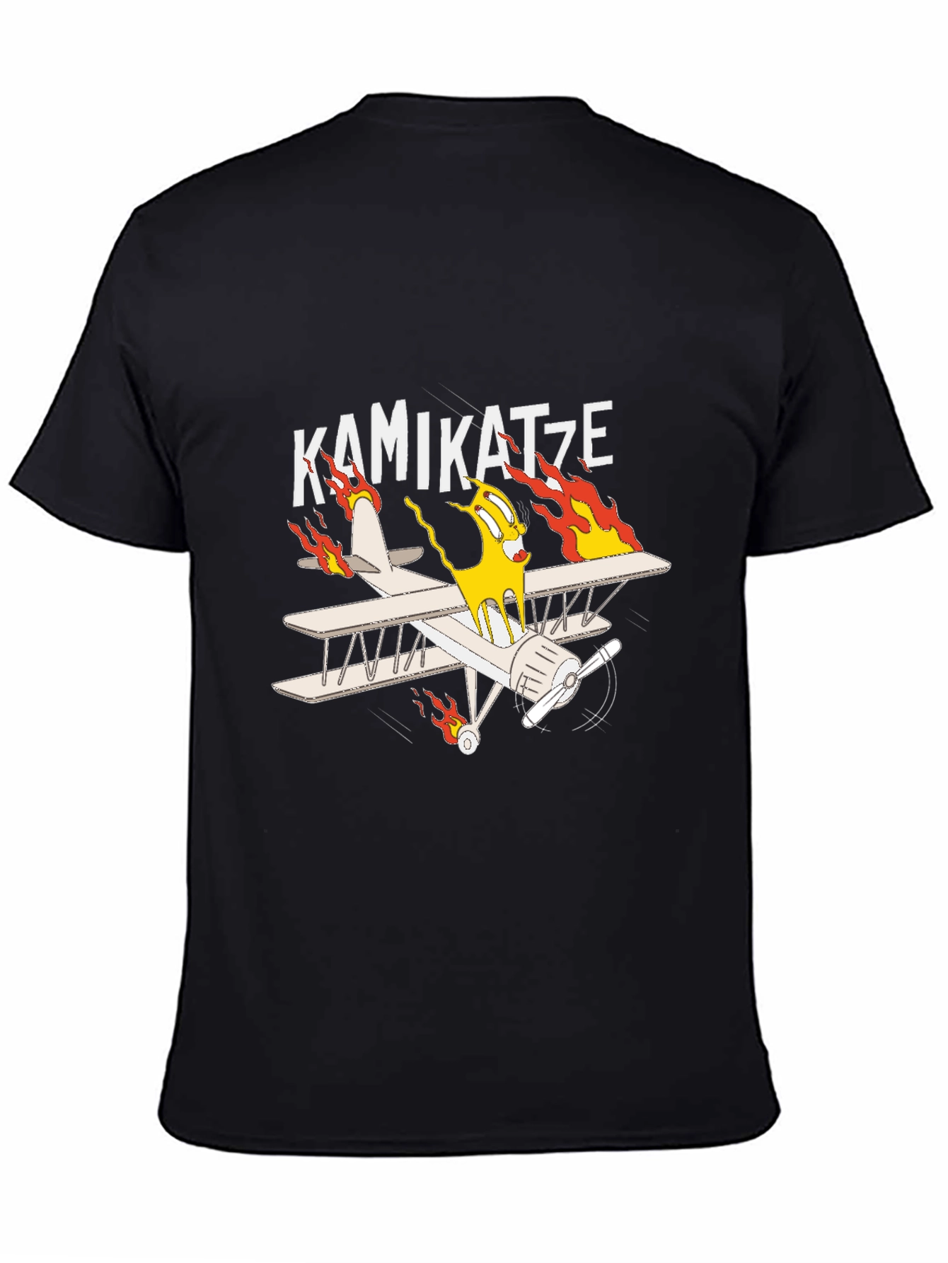 Black Kamikatze Cartoon Plane Graphic T-Shirt view 4