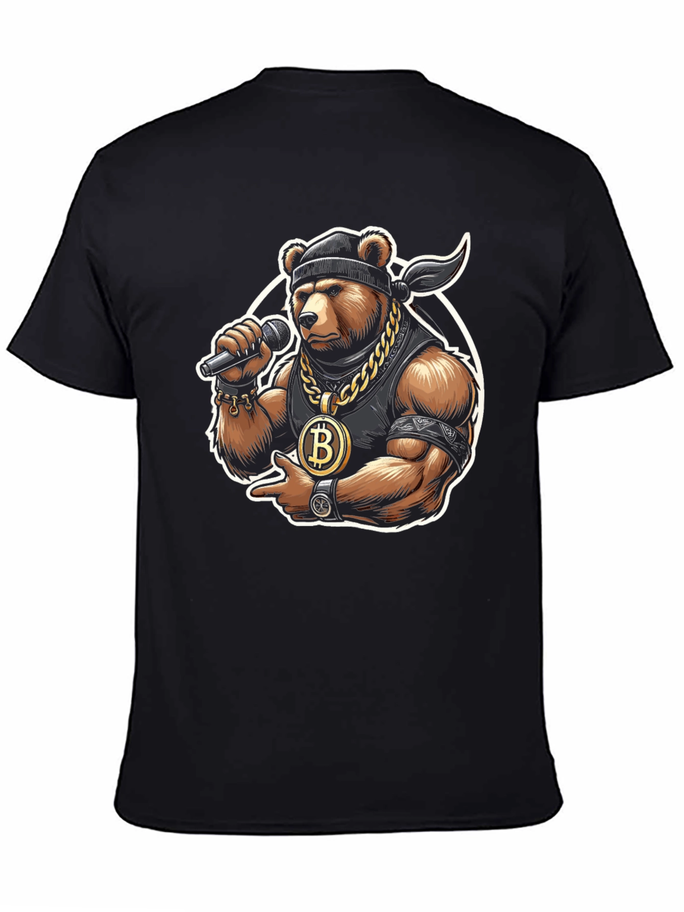 Black Bitcoin Bear T-Shirt - Crypto Hip Hop Style view 4
