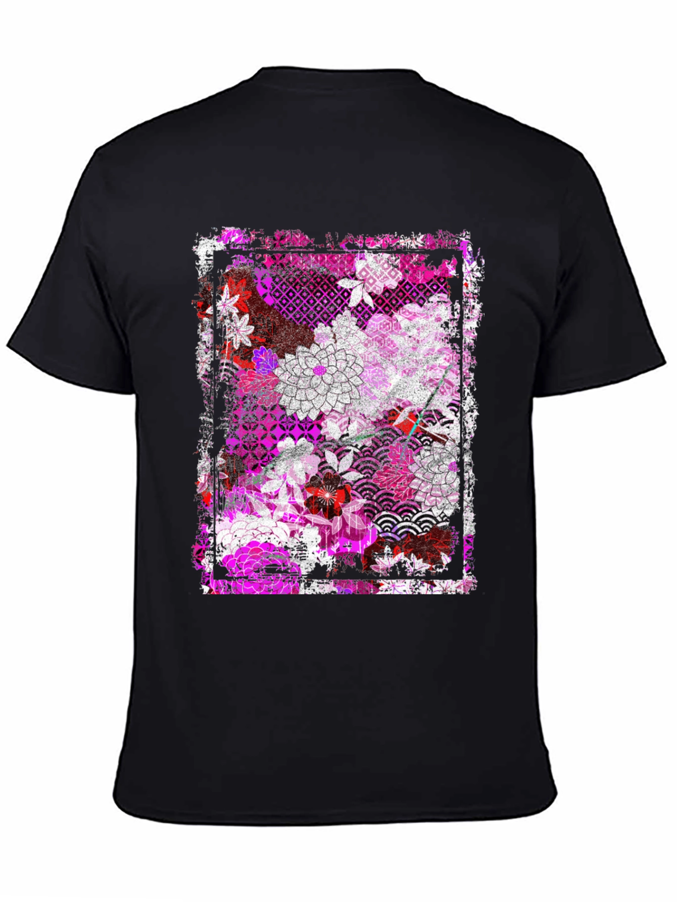 Black Floral Pattern Graphic Tee - Black view 4